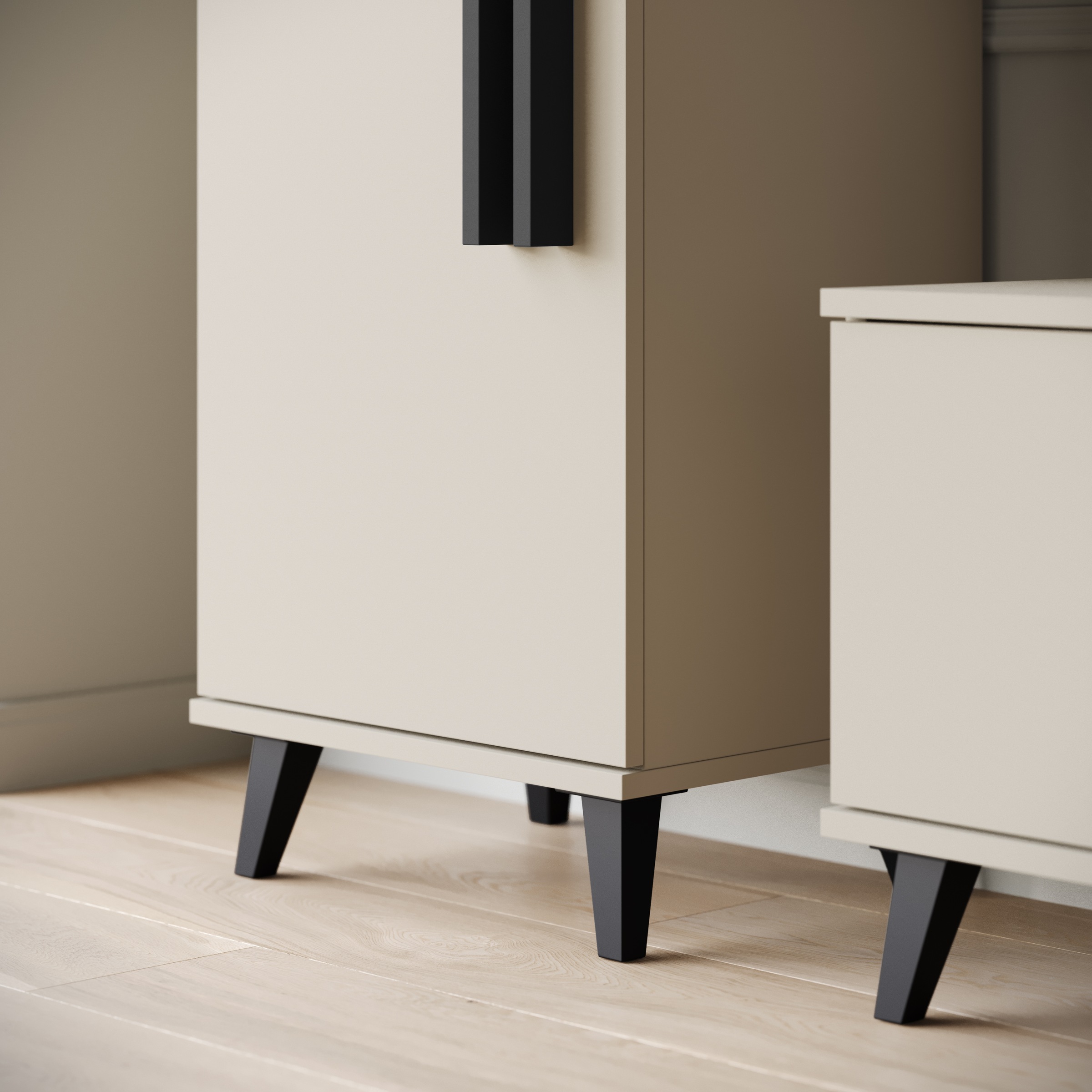 INOSIGN Wohnwand »Helsinki, Modernes Set mit verglaster Vitrine«, (Komplett-Set, 4 St.), mit lamellengriffen, verstellbaren Einlegeböden und Kunststofffüßen