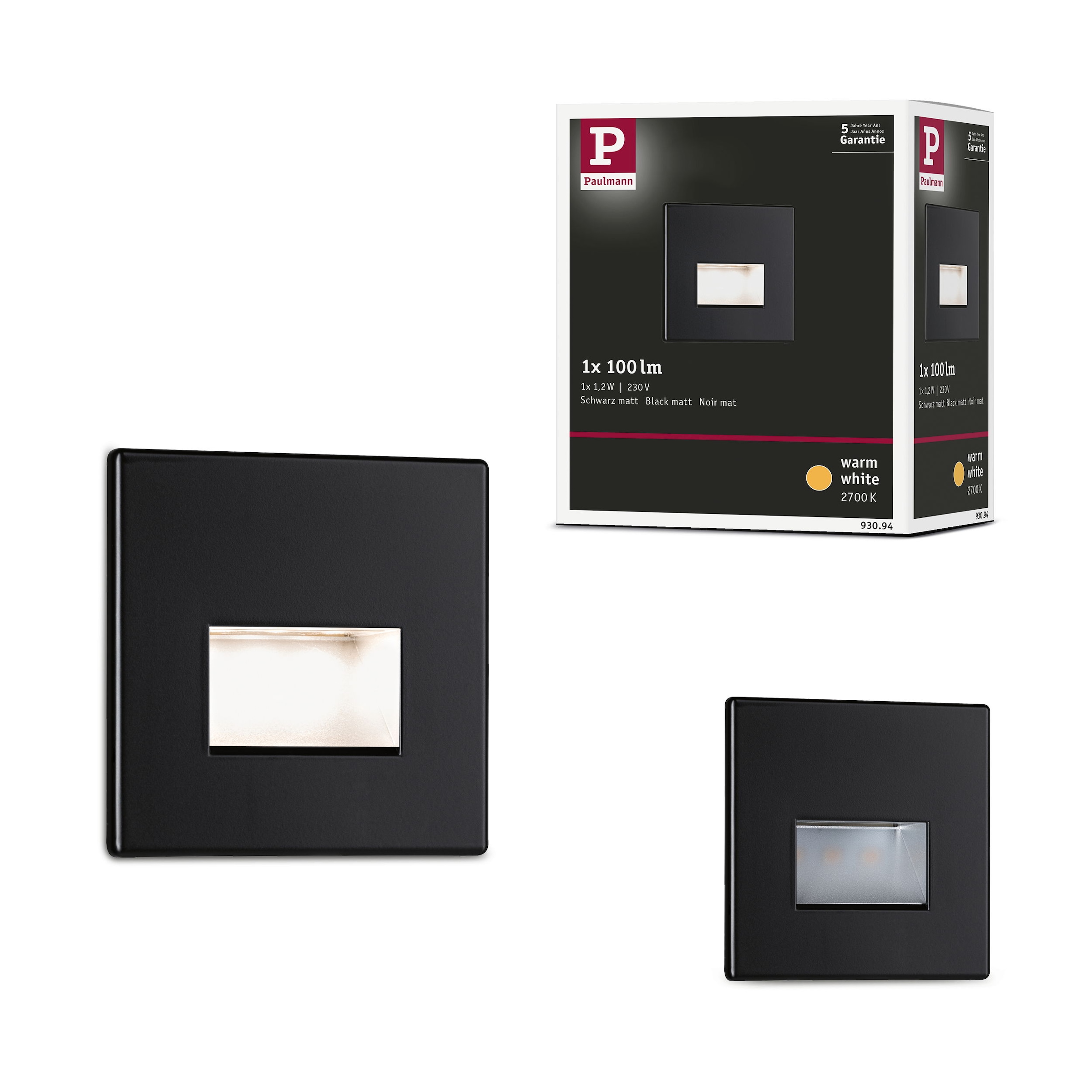 Paulmann LED Einbauleuchte »LED Wandeinbauleuchte Edge Quadro 1,2W 25lm 230V« 1 Stk. Warmweiß