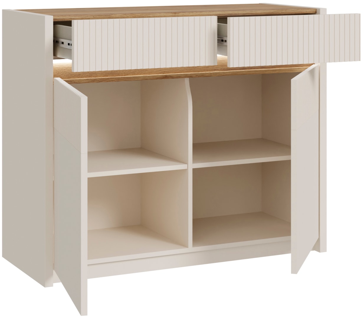 FORTE Kommode »Oak Square«, Kommode, Beleuchtung, Soft Close, Lamellenoptik