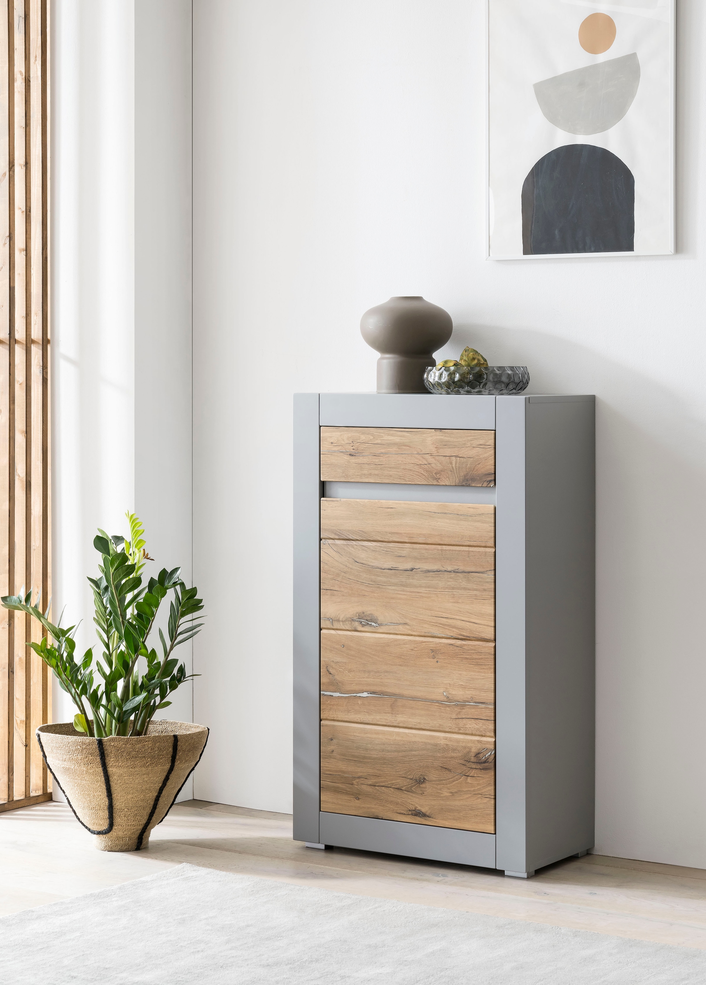 Kommode „CASABLANCA“, Tür mit Soft-Close, Höhe 113 cm, Platingrau B/H/T: 66 cm x 113 cm x 35 cm