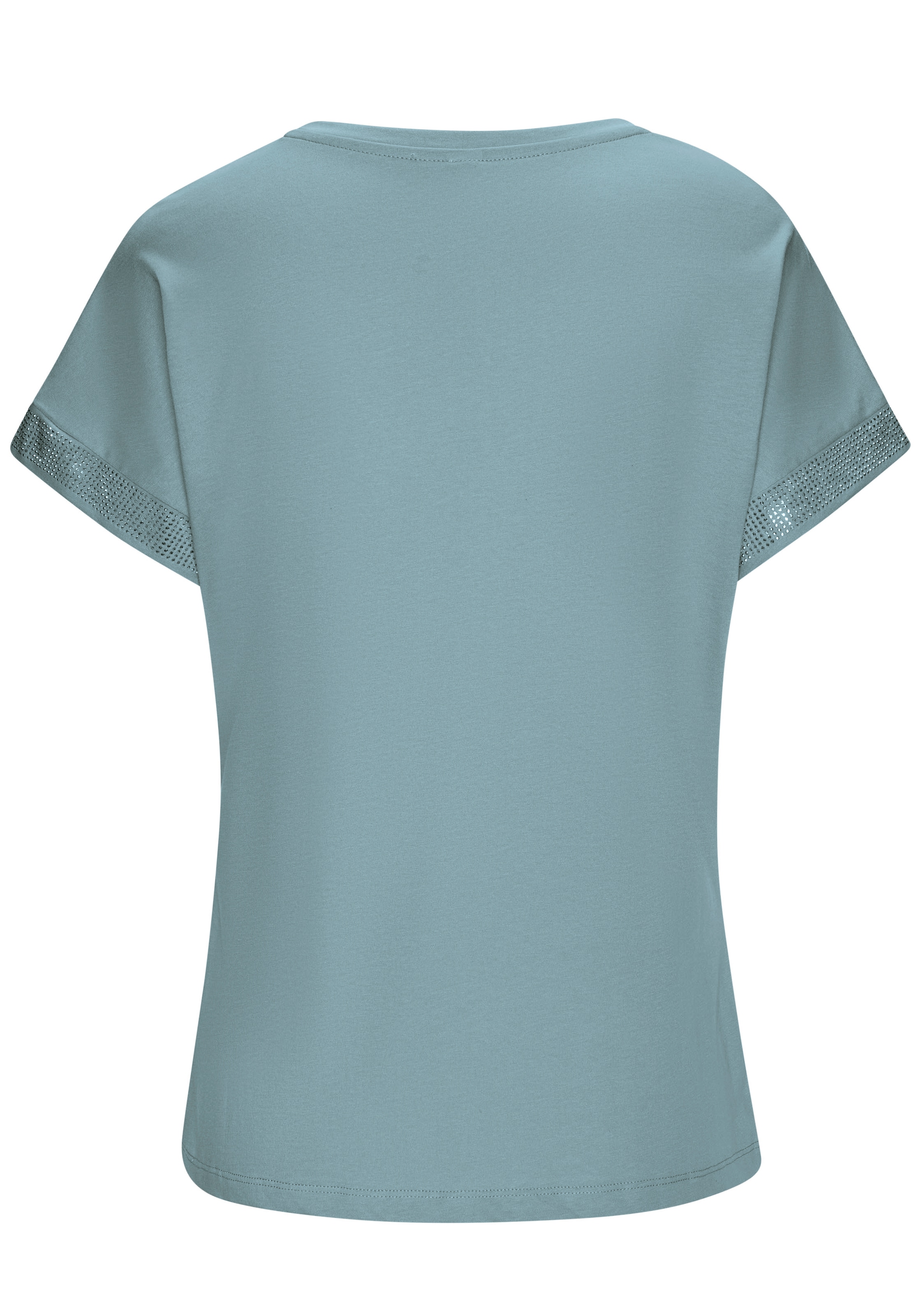 LASCANA Kurzarmshirt »mit glitzernem Strass-Design am Arm«, aus weicher Baumwoll-Qualität