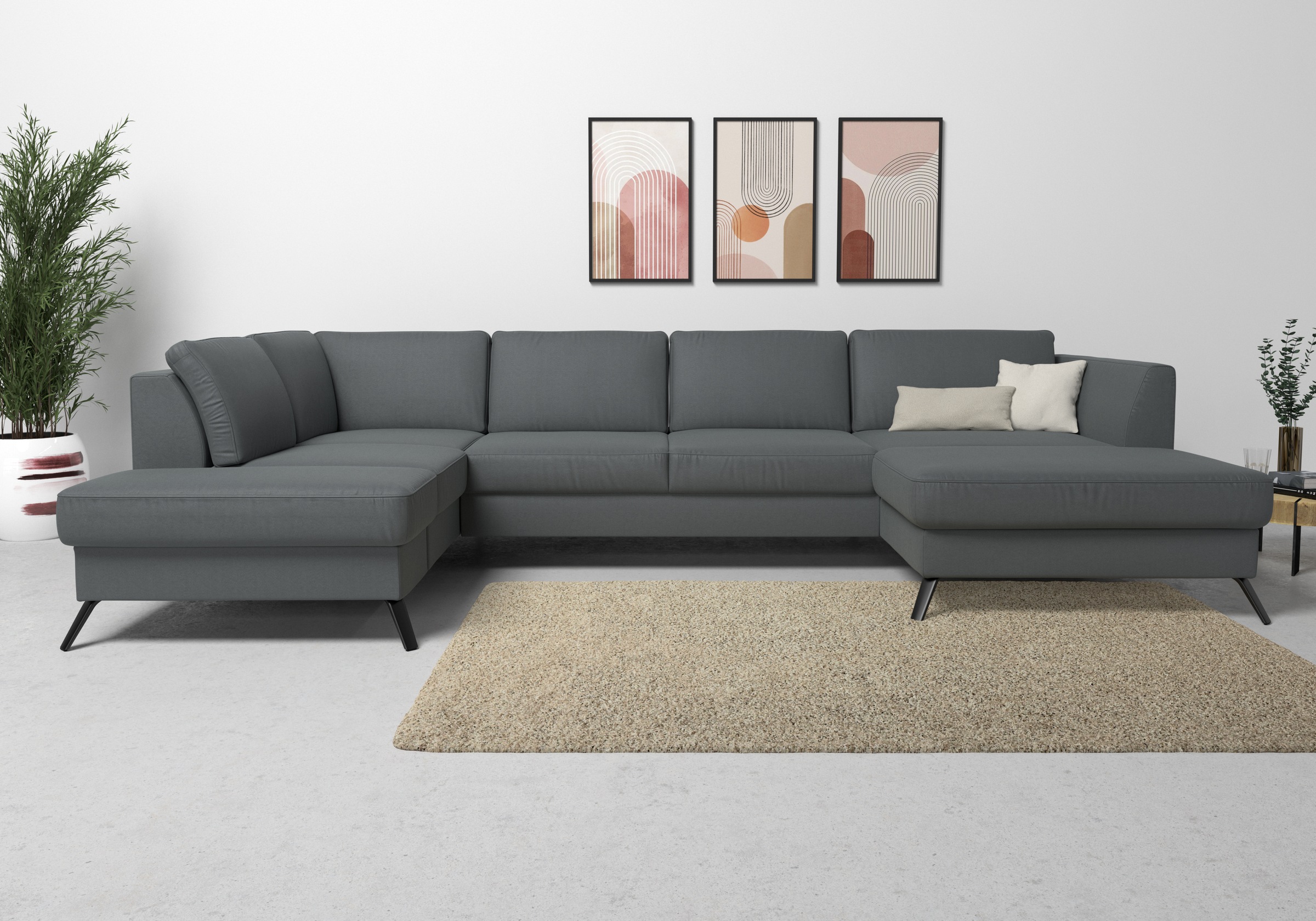 sit&more Wohnlandschaft »Olsen U-Form«, inklusive Sitztiefenverstellung, wahlweise mit Bettfunktion, 15cm hoch