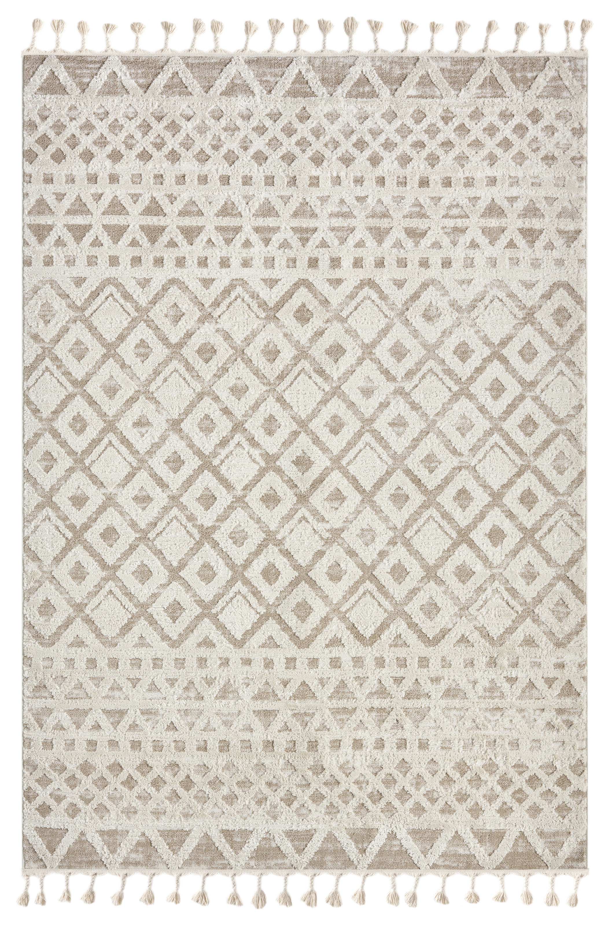 my home Teppich »Ribeyret« rechteckig 11 mm Höhe mit Fransen, Hoch-Tief-Struktur, Woll-Look, Boho-Style, Wohnzimmer