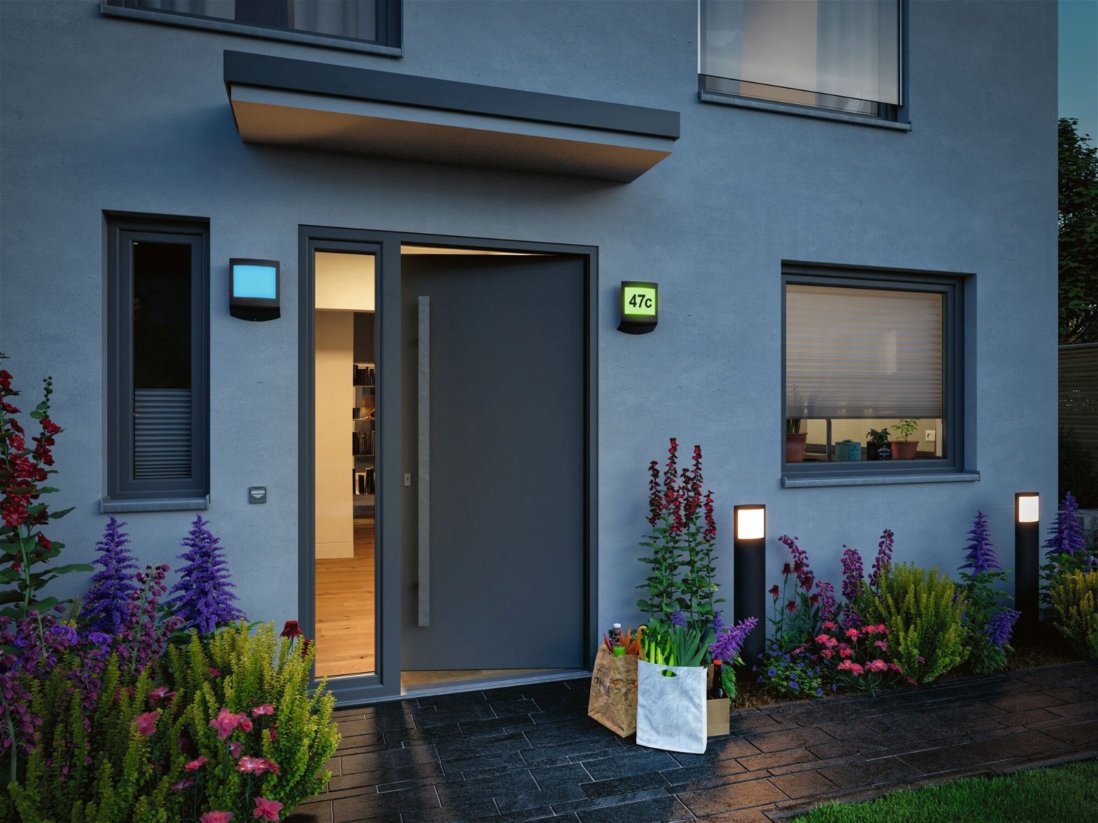 Paulmann LED Außen-Wandleuchte »Padea IP44 198x71mm RGBW+ 8,2W 550lm 230V Anthrazit Kunststoff«, 1 flammig, Smart Home Zigbee 3.0 Dämmerungssensor