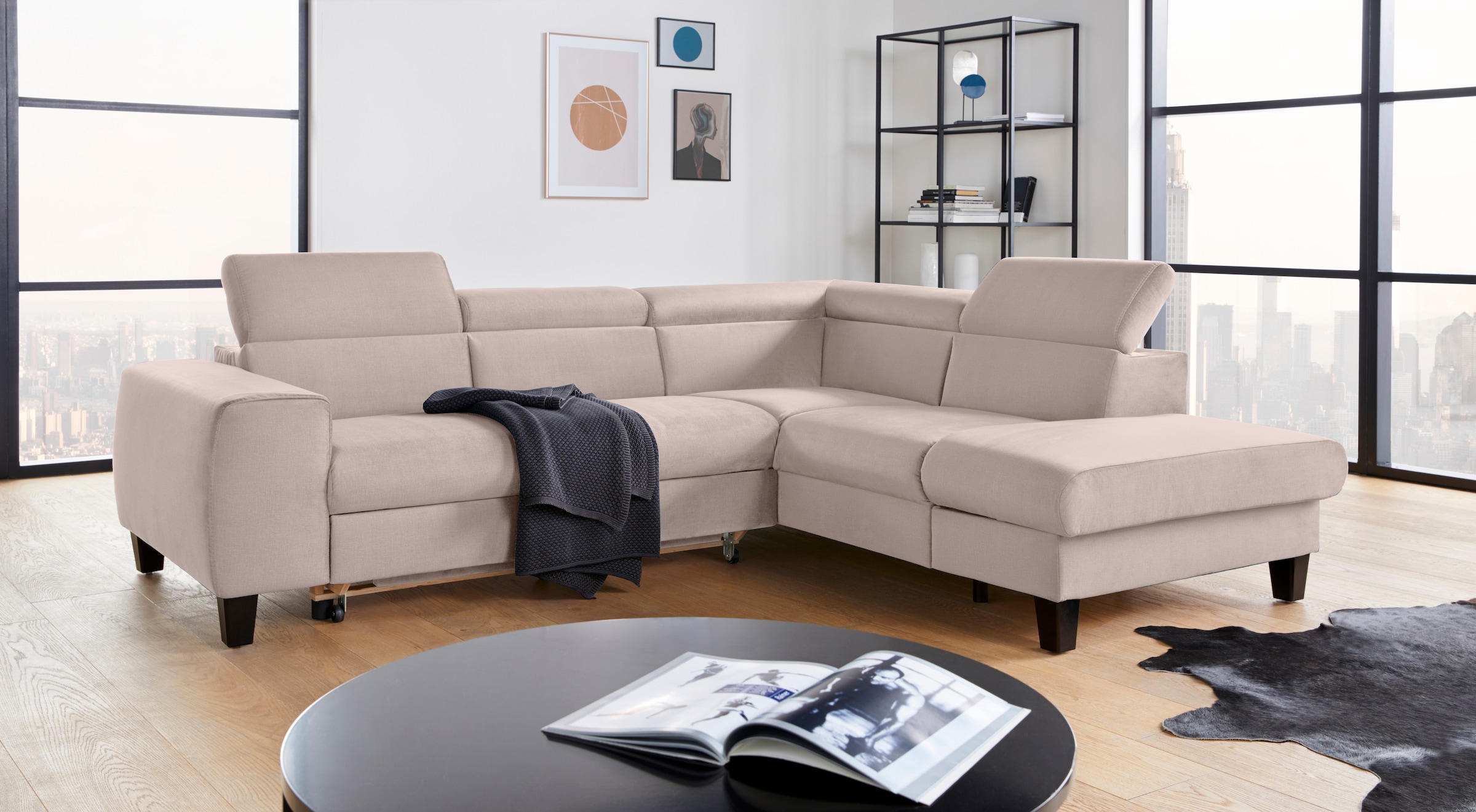 COTTA Ecksofa »Morven L-Form mit Kopfteilverstellung«, wahlweise mit Bettfunktion, Bettkasten & Wireless-Charger
