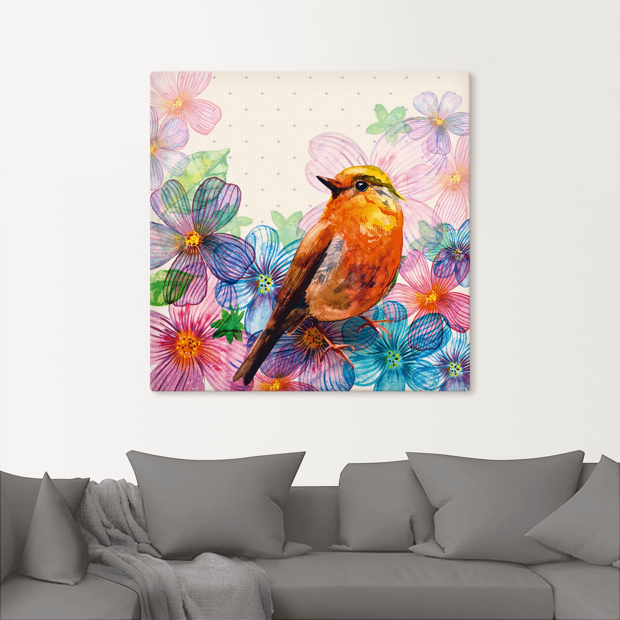 Artland Leinwandbild »Florale Karte im Retro Design« Vögel 1 Stk. tlg. auf günstig online kaufen