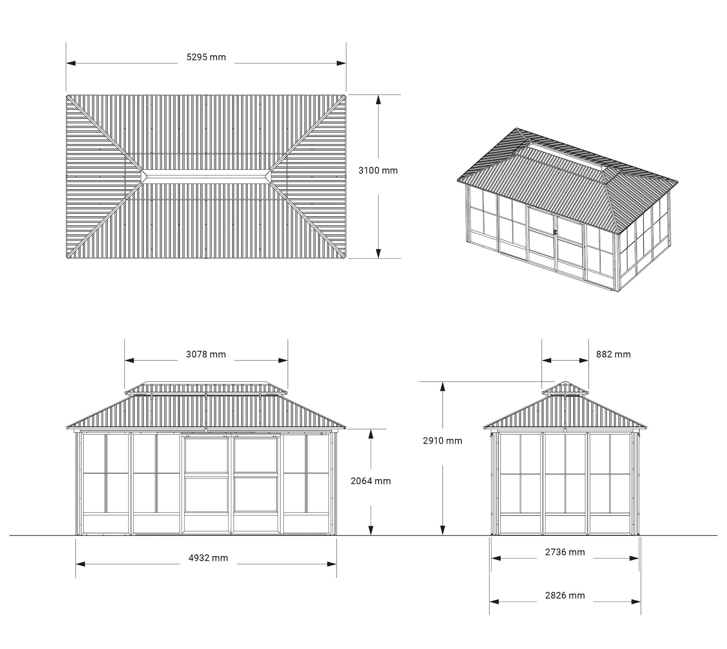 Sojag Pavillon »Malta 1010 Schwarz« Massive Konstruktion aus Aluminium