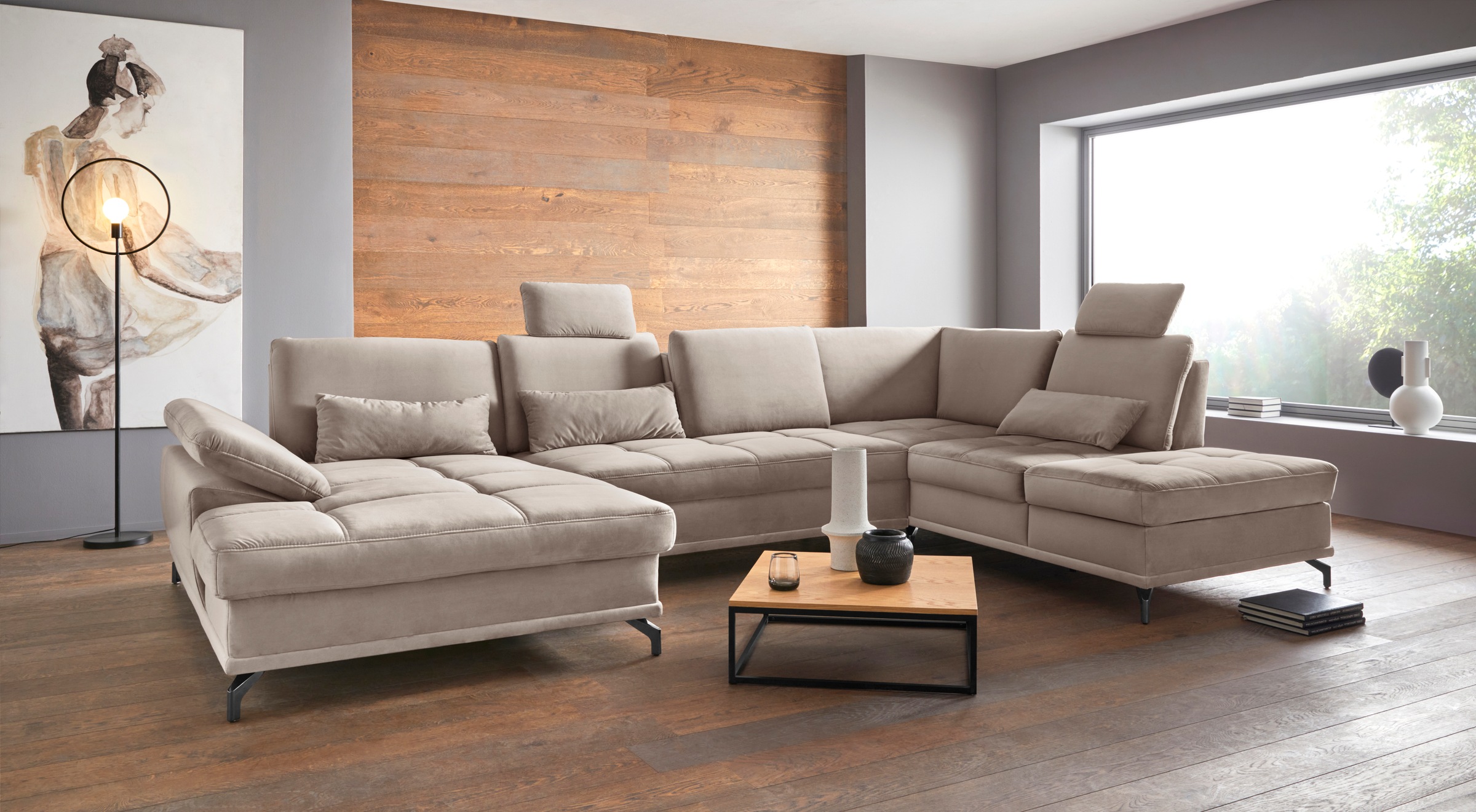 PLACES OF STYLE Wohnlandschaft »Costello U-Form, B: 363 cm mit Sitztiefen-, günstig online kaufen