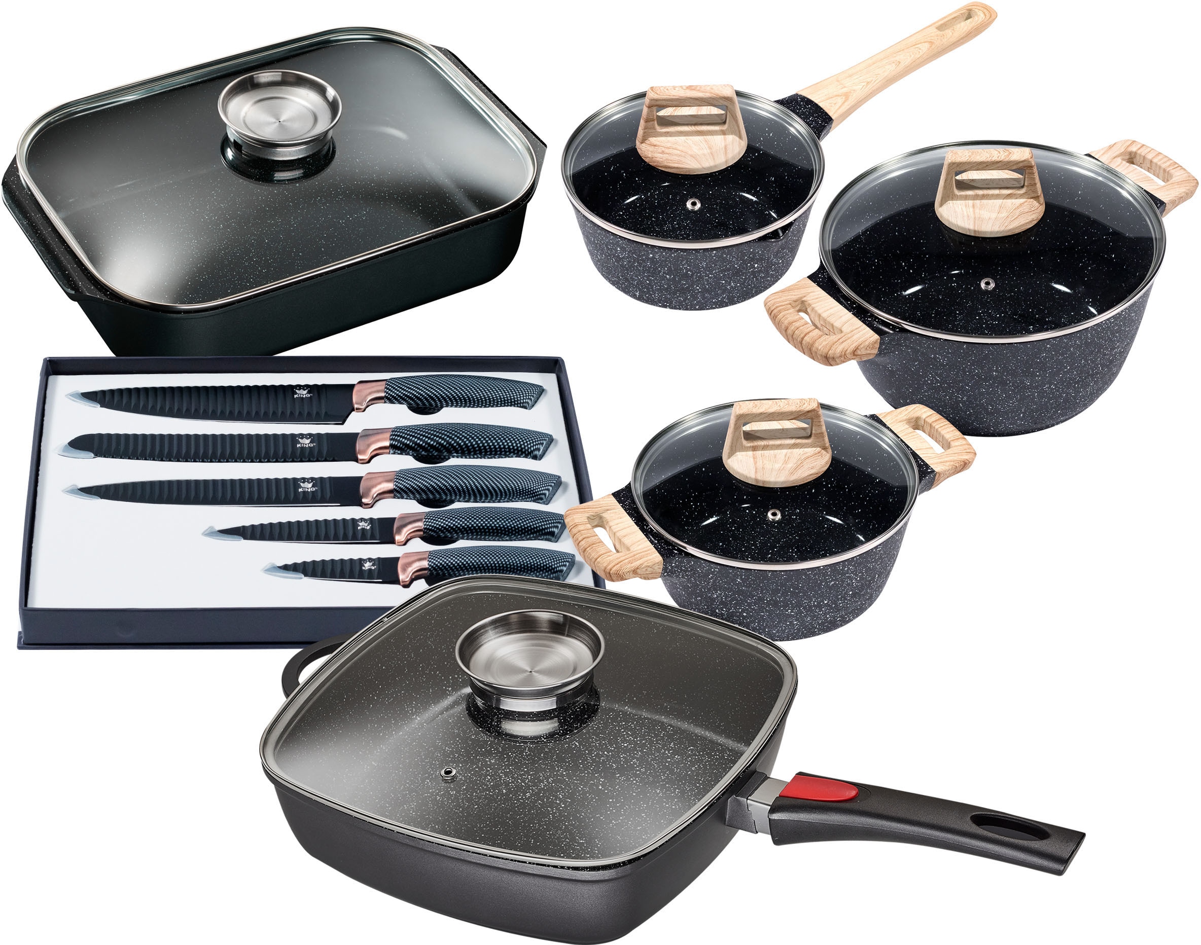 KING Topf-Set »Square« Set, Stielkasserolle 18 cm, Kochtopf 20/24 cm, Bräte günstig online kaufen