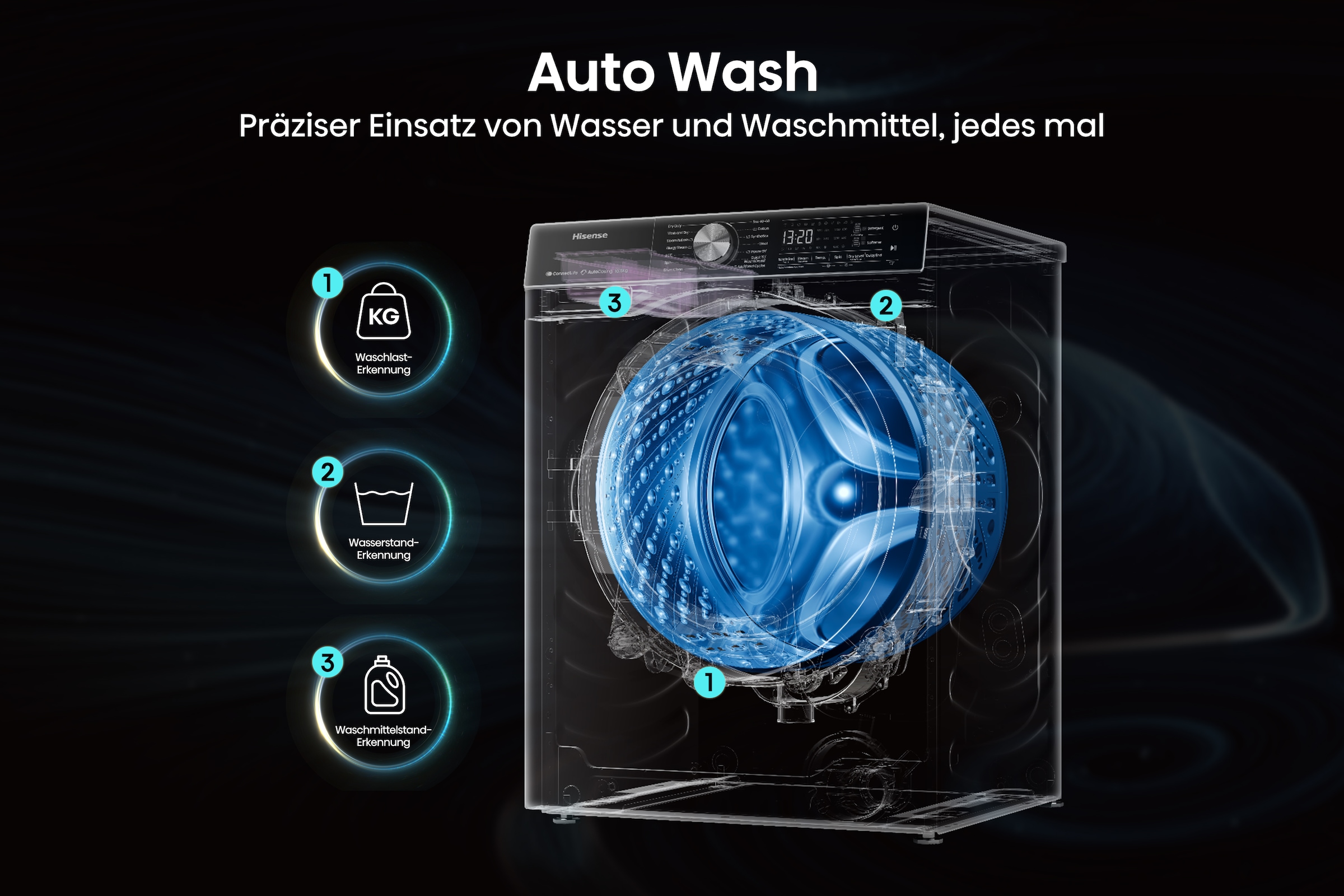 Hisense Waschmaschine »WF5S1045BB«, 10,5 kg, 1400 U/min, AutoDosing