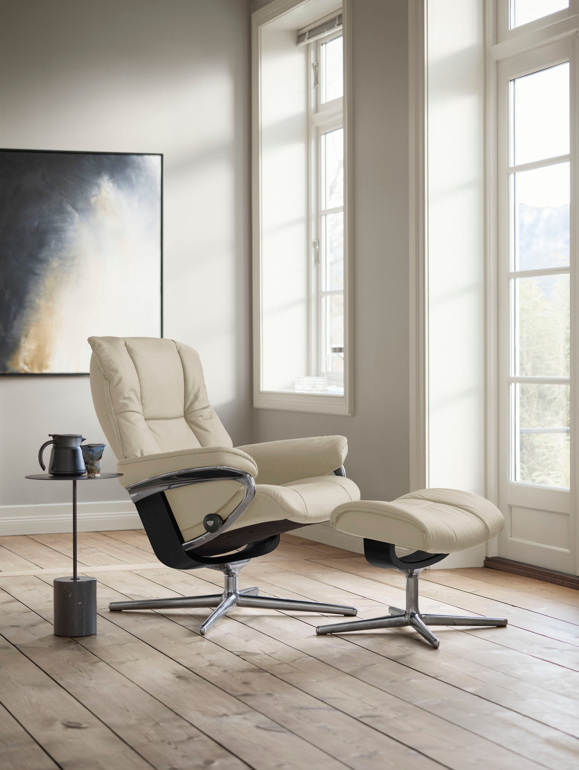 Stressless® Relaxsessel »Mayfair«, (Set, Relaxsessel mit Hocker), mit Hocker, mit Cross Base, Größe S, M & L, Holzakzent Schwarz