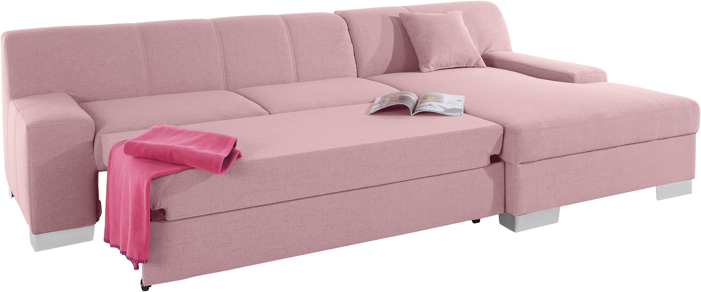 DOMO collection Ecksofa »Bero, elegant und zeitlos, flache Armlehnen, L-Form«, fester Sitzkomfort, wahlweise mit Bettfunktion