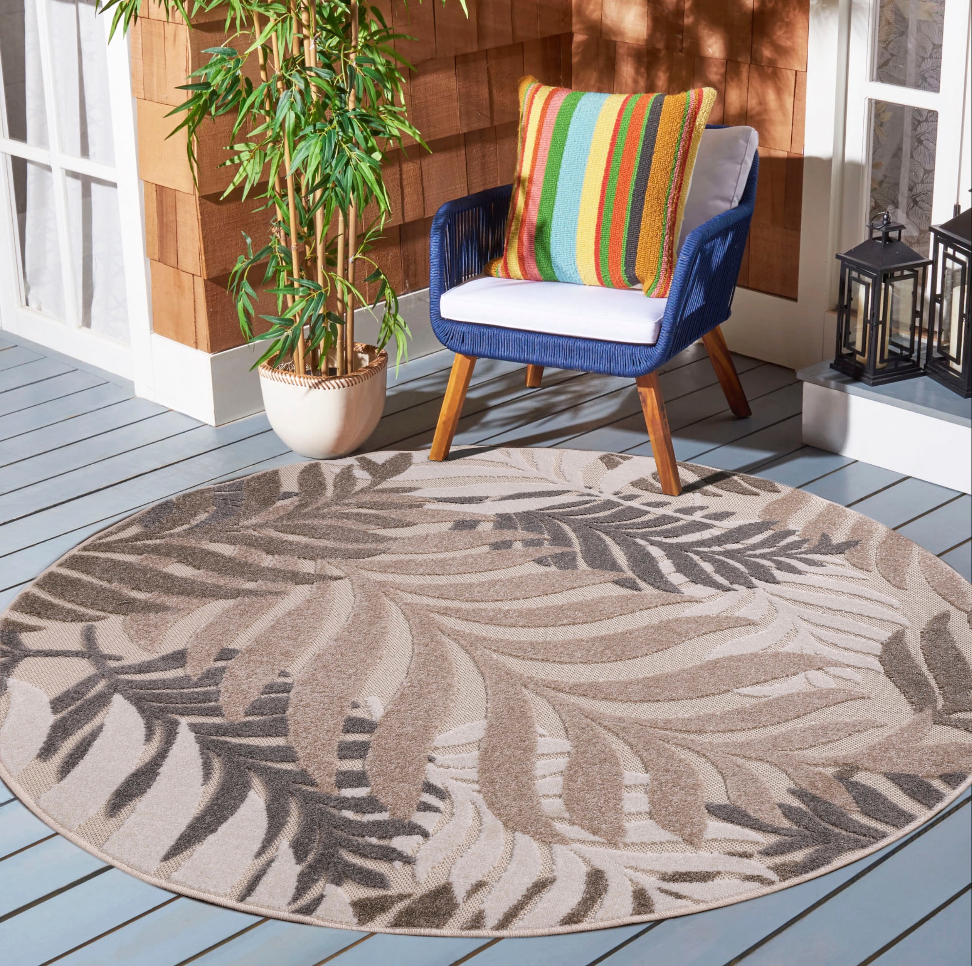 Sanat Teppich »Floral Outdoor«, rund, 6 mm Höhe, In- und Outdoor geeignet, florales Design, Balkon, Terasse