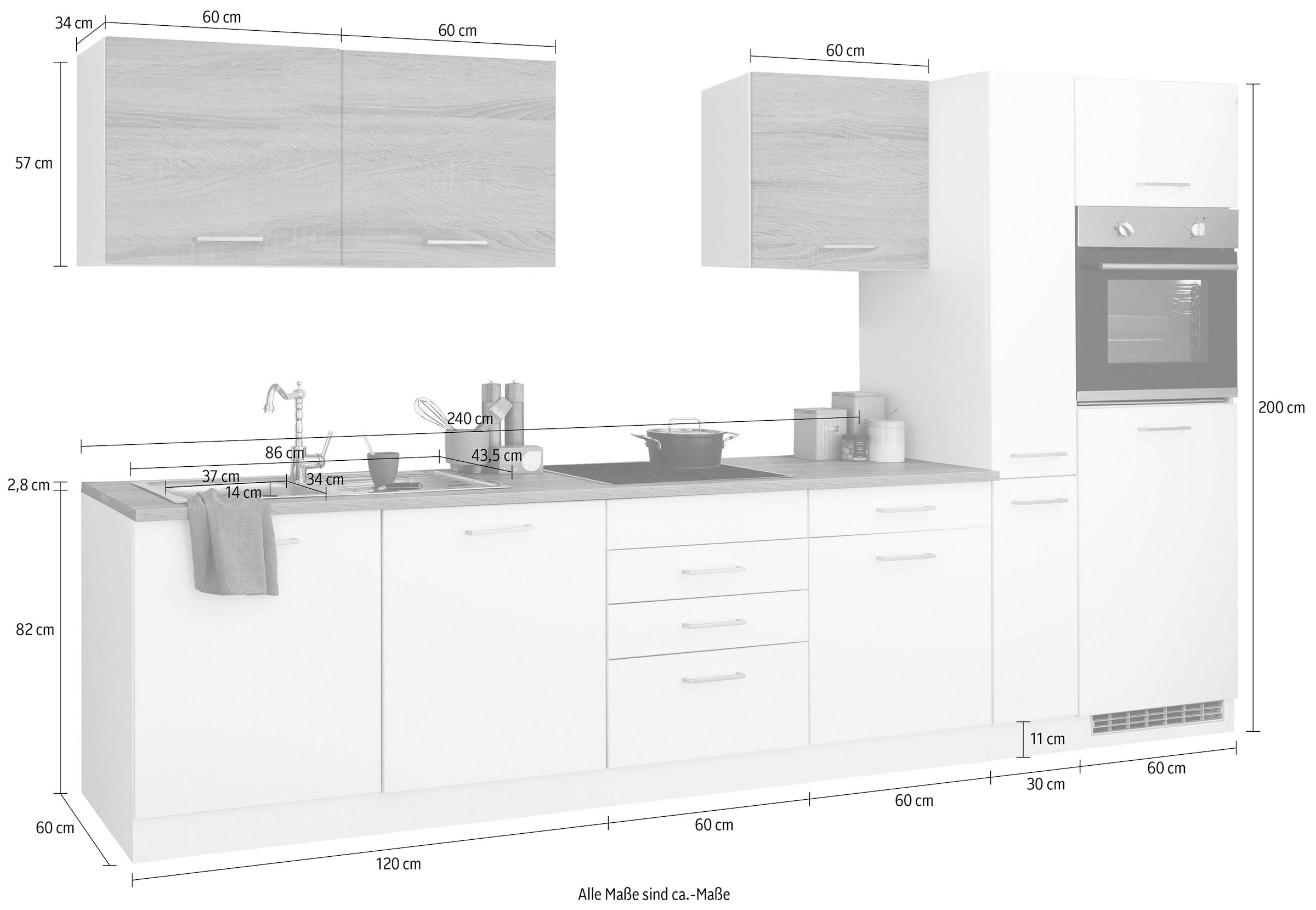 KOCHSTATION Küchenzeile »KS-Visby«, ohne E-Geräte, Breite 330 cm für Kühlschrank