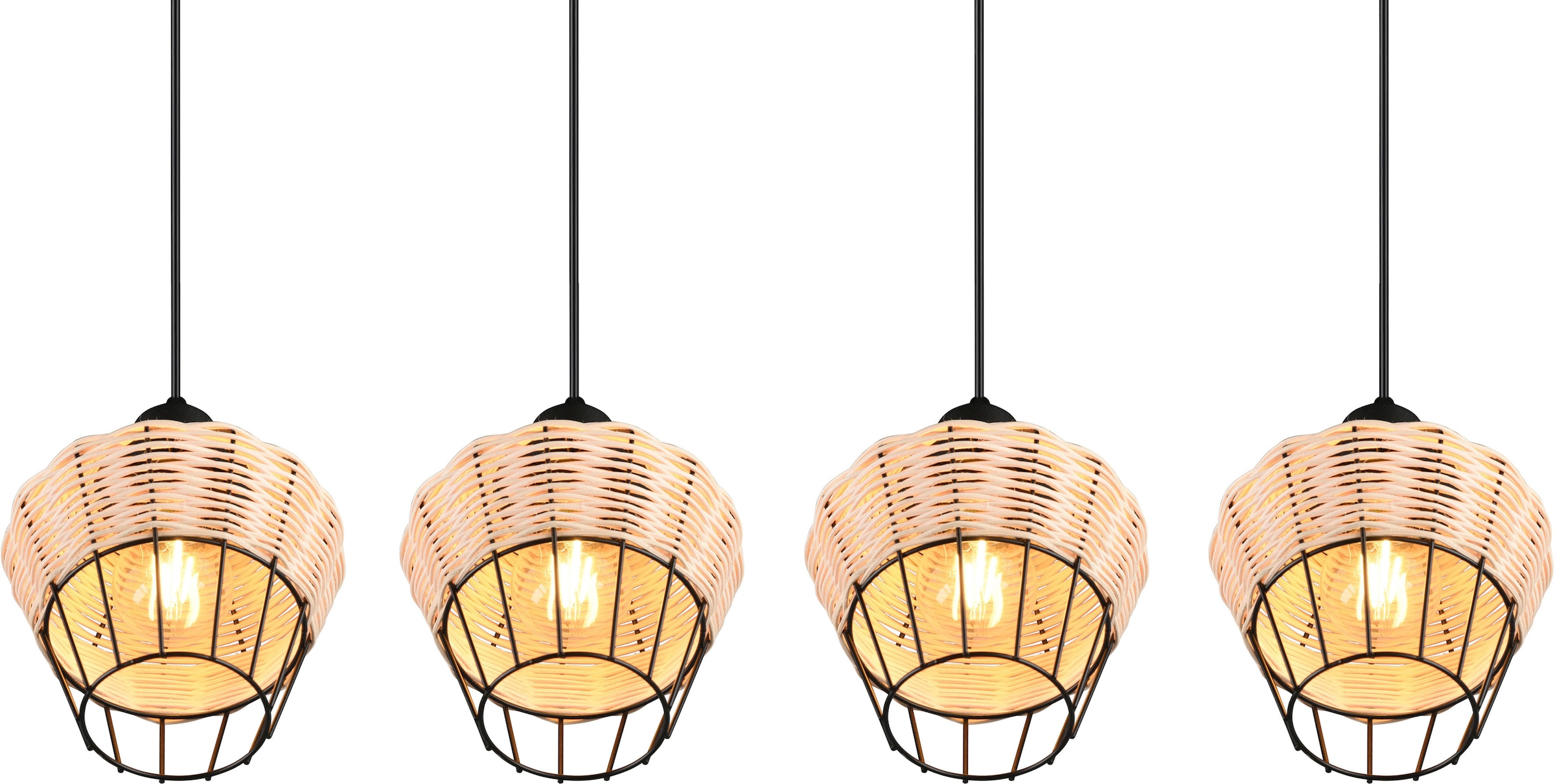 REALITY Leuchten Pendelleuchte »Borka«, 4 flammig, Leuchtmittel E27 | ohne Leuchtmittel, Boho Hängelampe aus Rattan 4-flammig exkl E27 max 40W höhenverstellbar