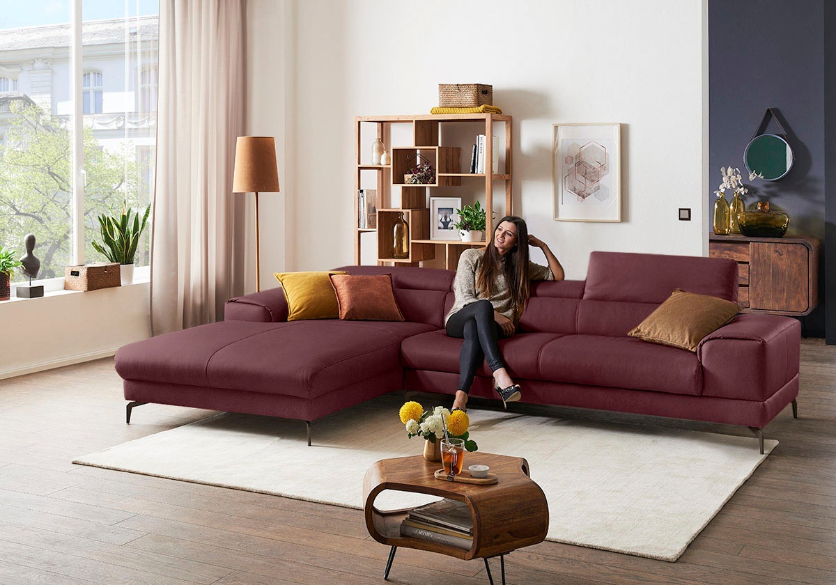 W.SCHILLIG Ecksofa »piedroo, Designsofa mit tollem Sitzkomfort, bequem und elegant, L-Form«, Kopfteilverstellung, wahlweise mit Sitztiefenverstellung, Breite 343cm