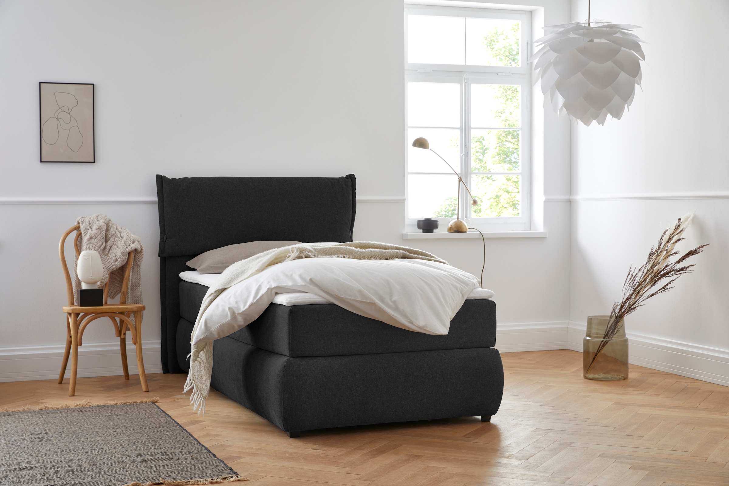 OTTO home Boxspringbett »Jenson« in 4 Farben, 4 Breiten, 3 Matratzenarten in 2 Härtegraden, Topper