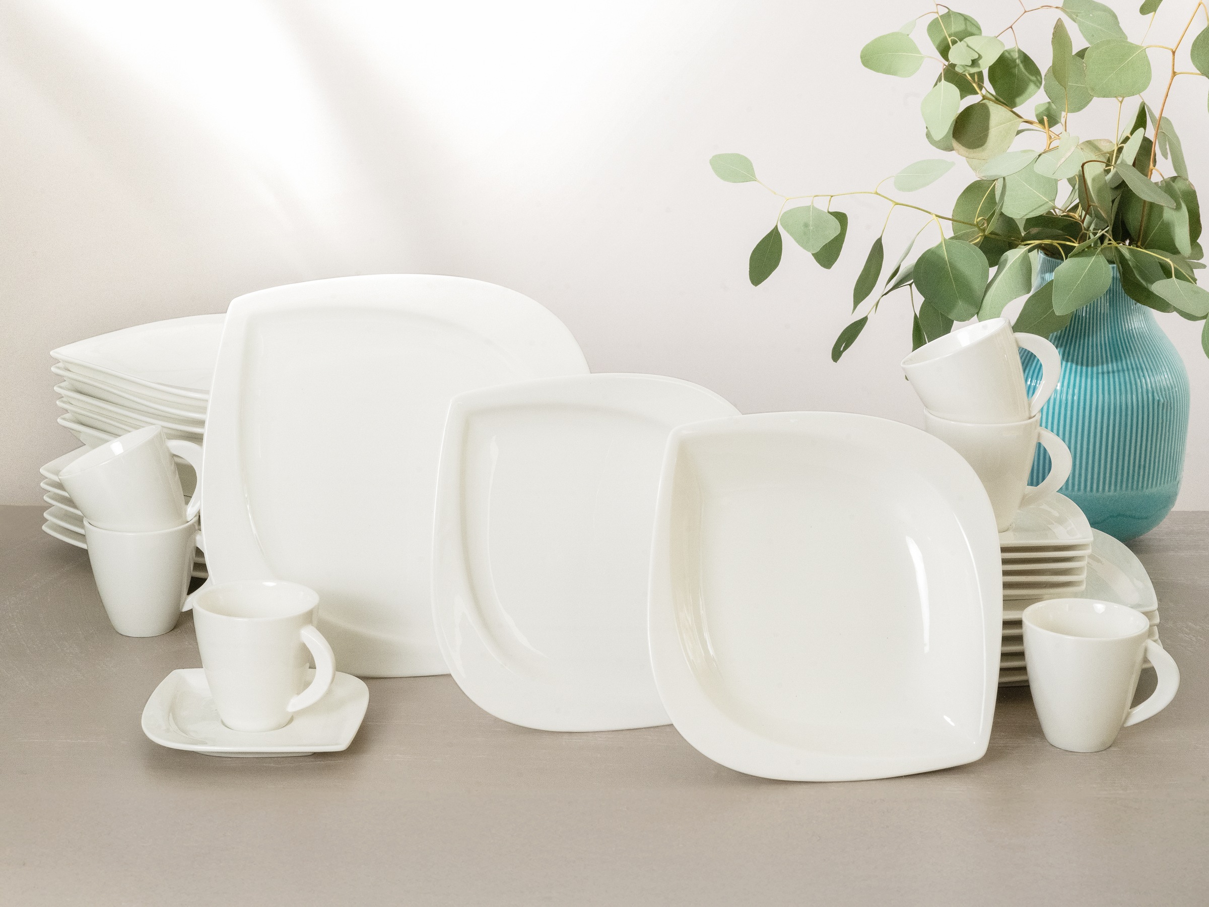 CreaTable Kombiservice »Geschirr-Set Melbourne«, (Set, 30 tlg., Kaffeeservice und Tafelservice im Set, für 6 Personen), Service, elegante Blattform, 30 Teile, für 6 Personen