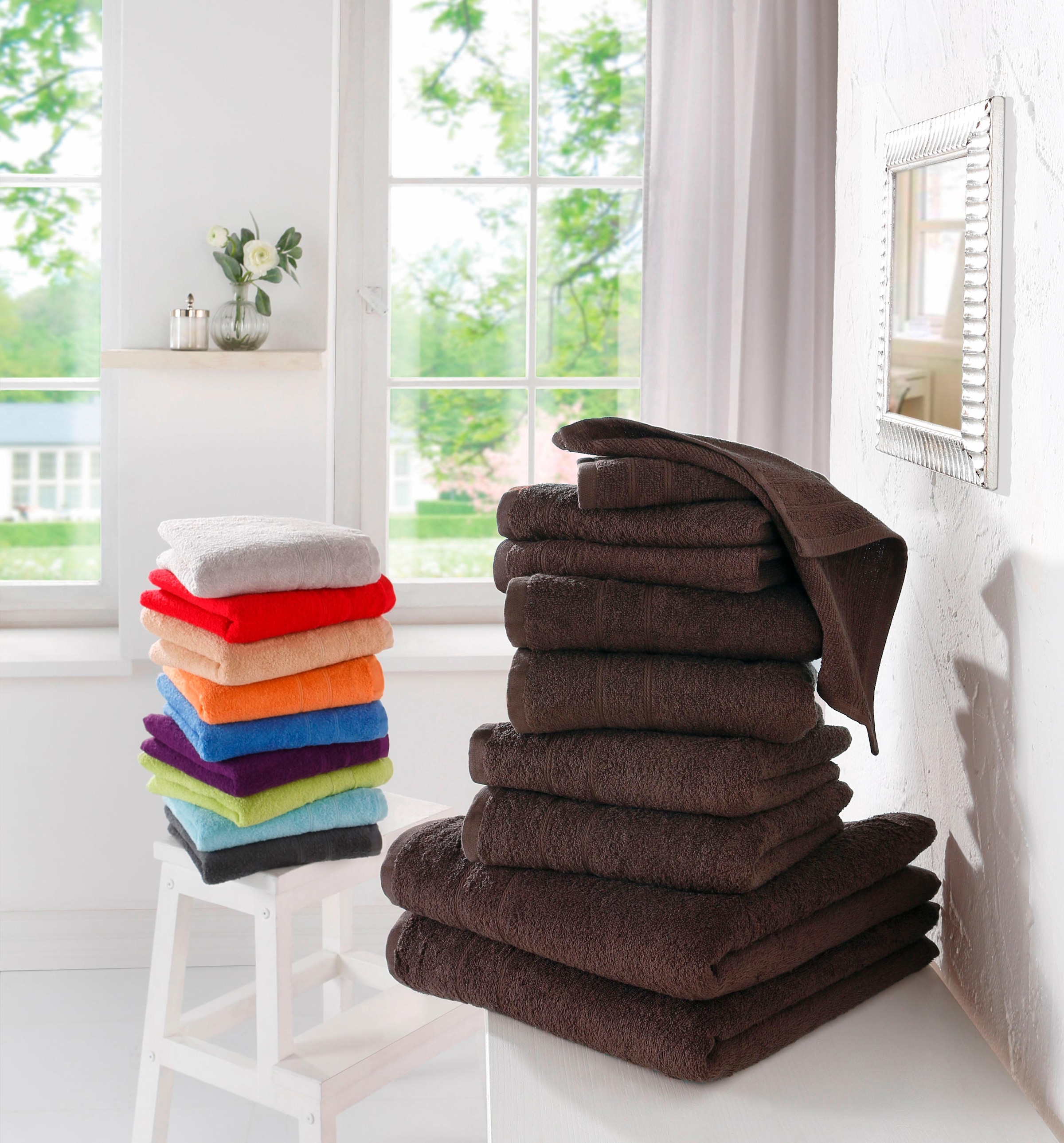 my home Handtuch Set mit bestellen »Vanessa«, Handtücher Set, Bordüre, tlg., Walkfrottee, 100% Handtuch-Set einfarbiges aus Online-Shop im Baumwolle 10
