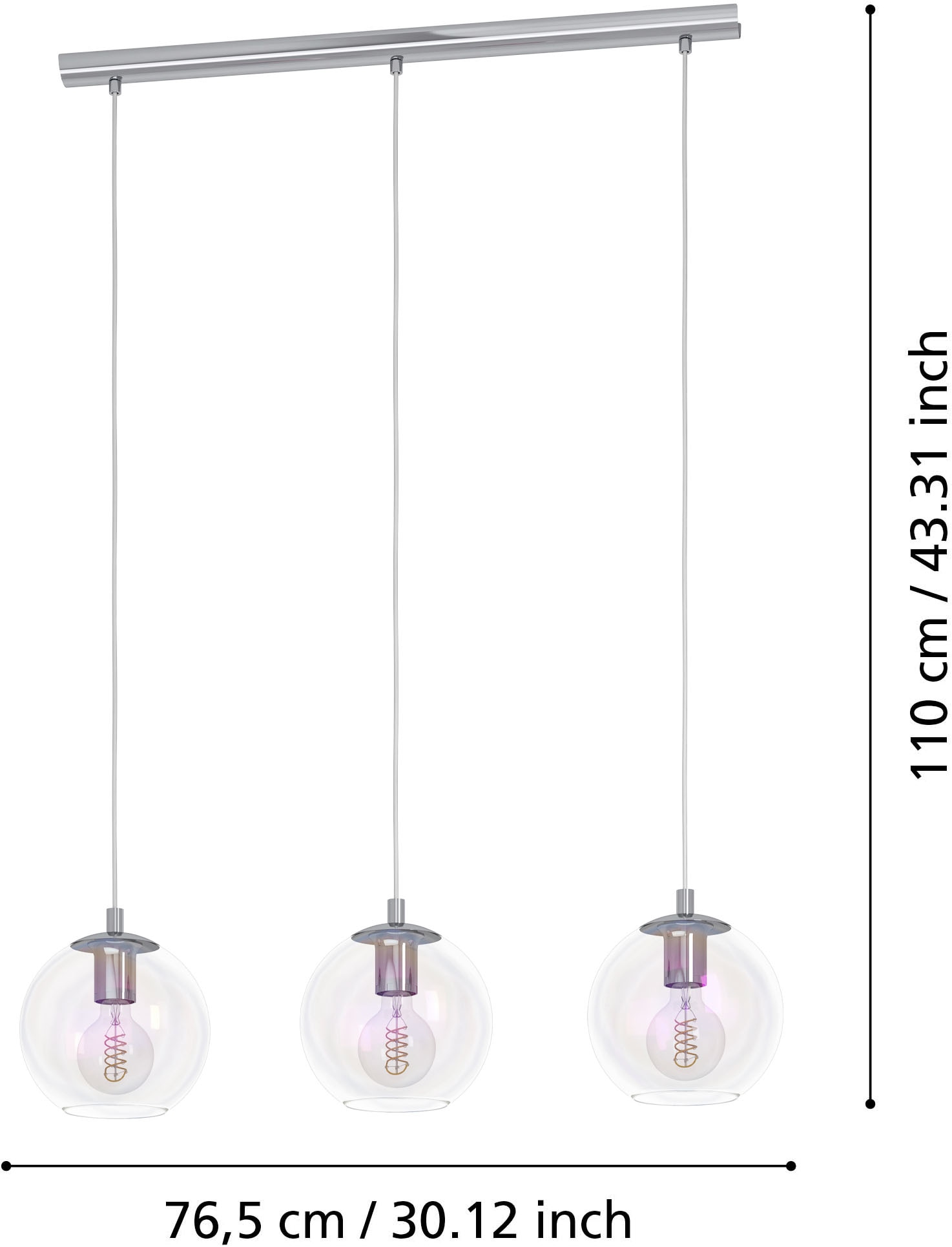EGLO Hängeleuchte »ARISCANI 2 Pendellampe - Stahl - E27 - 3X60W - IP20« E27 1 Stk. Hängelampe, Deckenlampe, Wohnzimmer, Esszimmer, L76,5 x B16,5 x H110cm