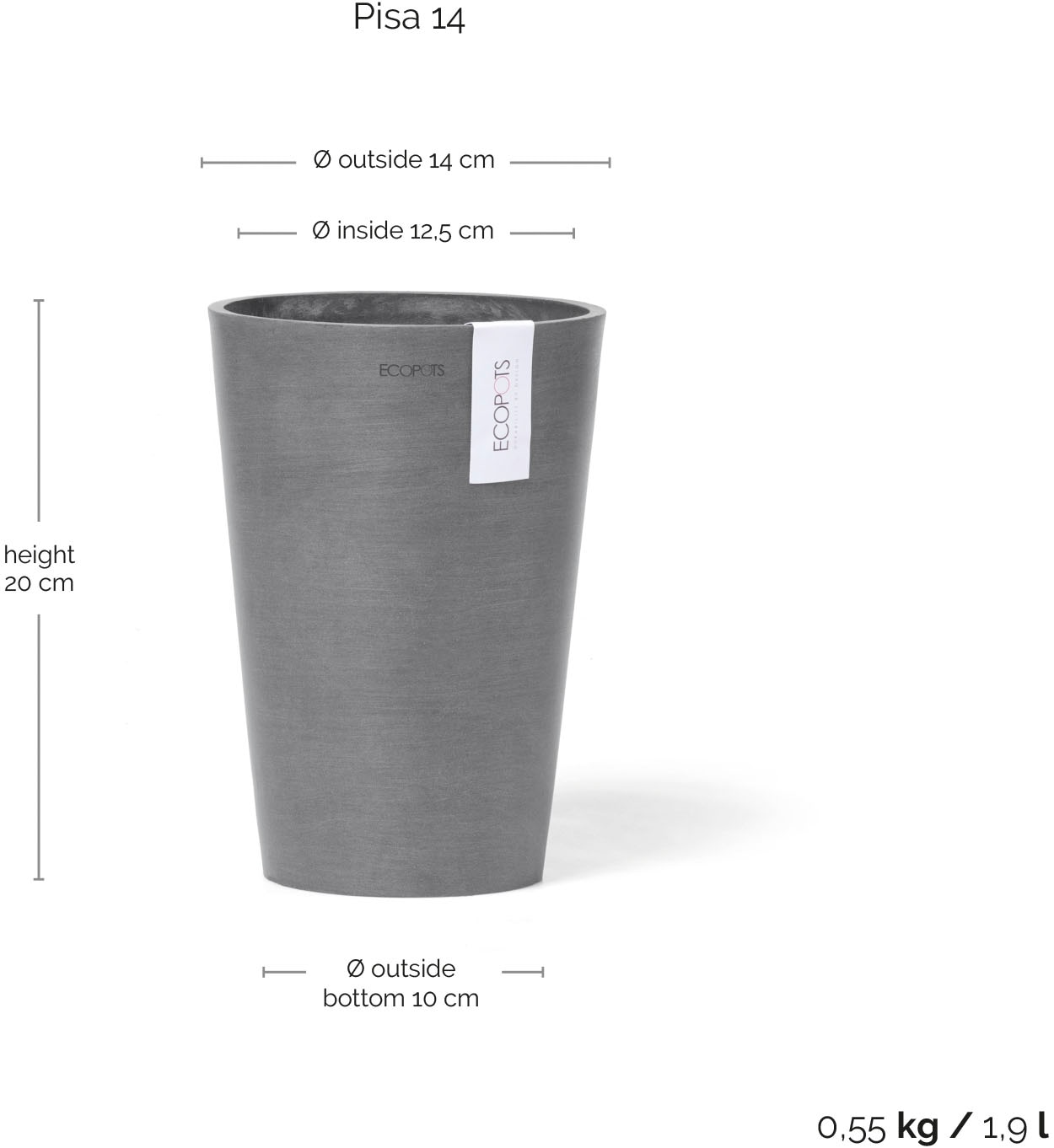 ECOPOTS Blumentopf »Pisa 14 Grau« für den Innenbereich