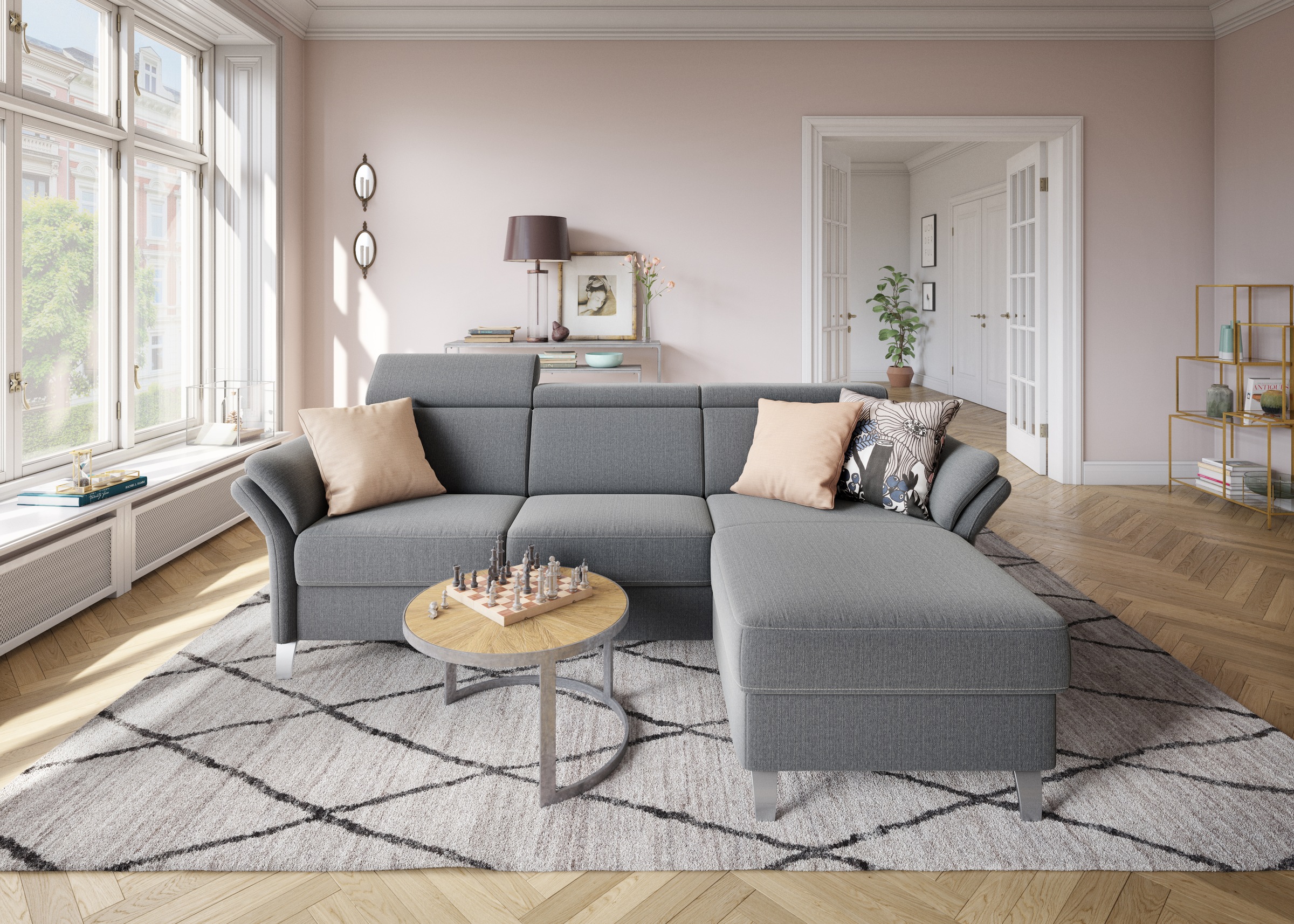 sit&more Ecksofa »Vincenzo L-Form«, inklusive Kopfteilverstellung, wahlweise mit Bettfunktion, Bettkasten