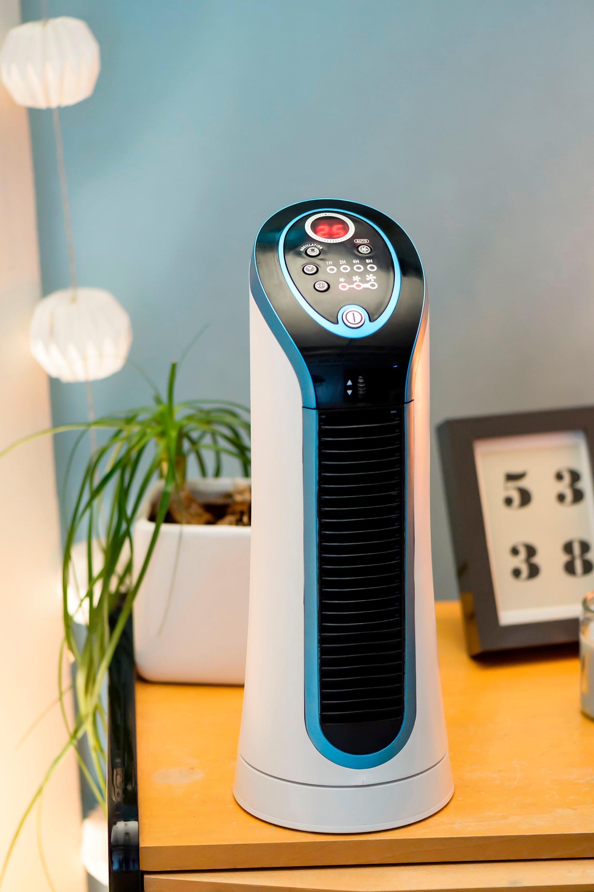 Rowenta Tischturmventilator »Eole Compact, leise mit nur 45 dB(A), transportierbar, Timer,«, 3 Geschwindigkeiten, Eco-Abschaltautomatik, weiß/schwarz, VU6210F0