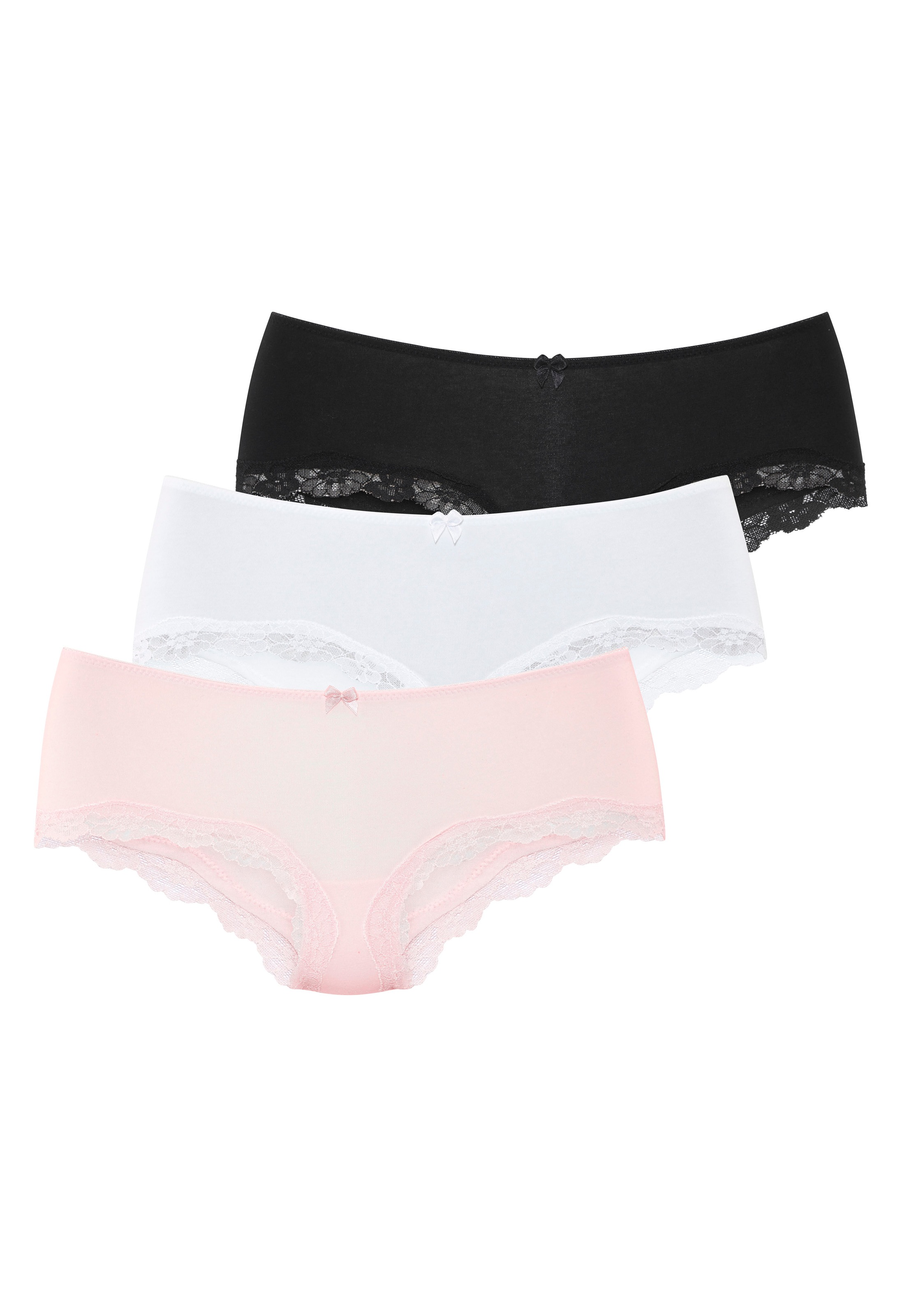 LASCANA Panty 3er-Pack,  aus elastischer Baumwolle mit zarter Spitze