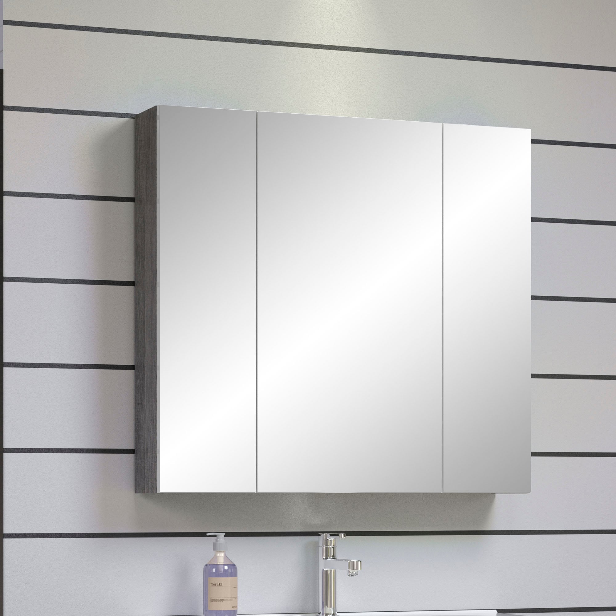 welltime Spiegelschrank »Ravenna«, Badezimmerschrank mit 3 Spiegelflächen - Maße (B/T/H) 80/16/75 cm