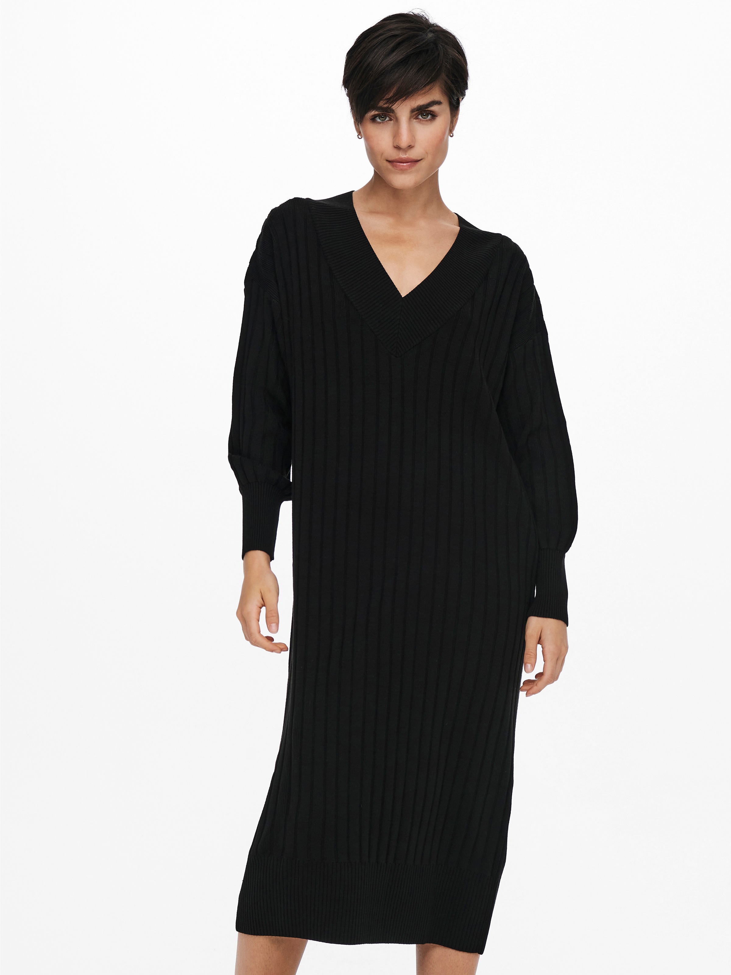 ONLY Strickkleid »ONLNEW TESSA L/S MIDI V DRESS« mit tiefem V-Ausschnitt mit breiter Blende