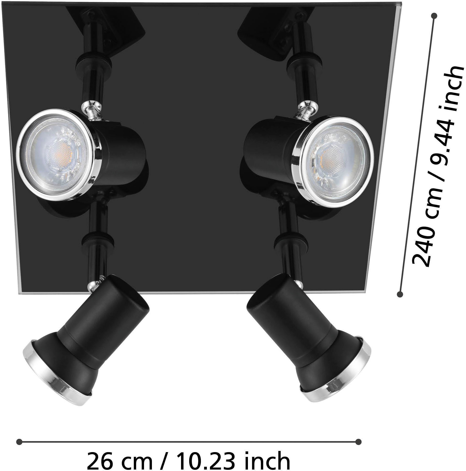 EGLO Deckenleuchte »Tamara 1 Deckenlampe, Deckenstrahler, Stahl, Glas, GU10, IP44, Lampe« GU10 1 Stk. Spot - L24 x B26 cm - schwarz, chrom - 4X2,8W inkl.