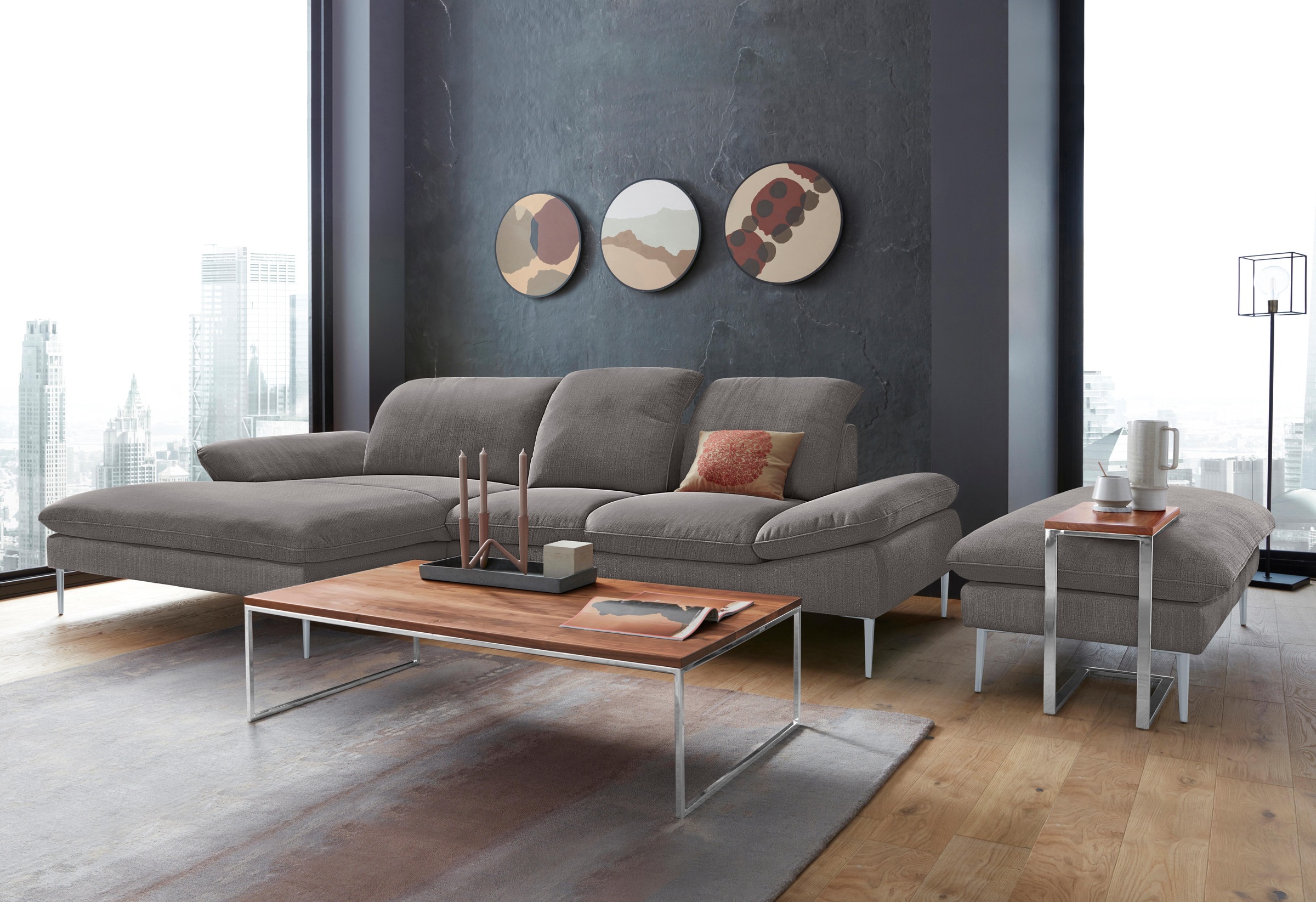 W.SCHILLIG Ecksofa »enjoy&MORE, Designsofa, elegant und bequem, L-Form«, mit Sitztiefenverstellung, Füße silber matt, Breite 310 cm