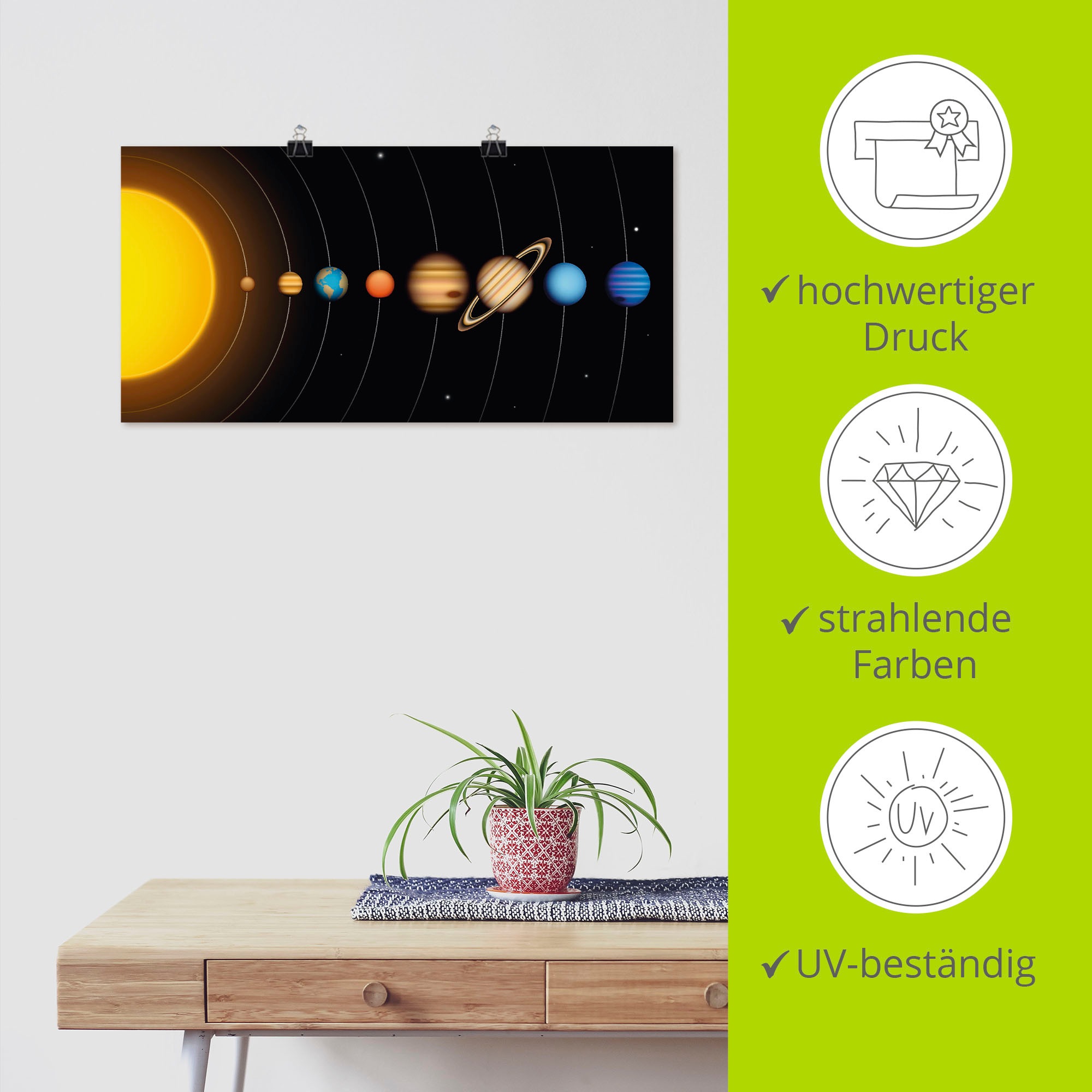 Artland Wandbild »Vector Sonnensystem mit Planeten«, Sonnensystem, (1 St.), günstig online kaufen