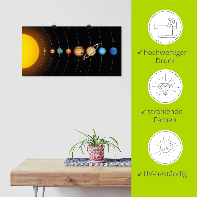 ARTLAND Wandbild »Vector Sonnensystem mit Planeten« Sonnensystem 1 Stk. tlg. als Alubild, Outdoorbild, Leinwandbild, Poster, Wandaufkleber Farbe...