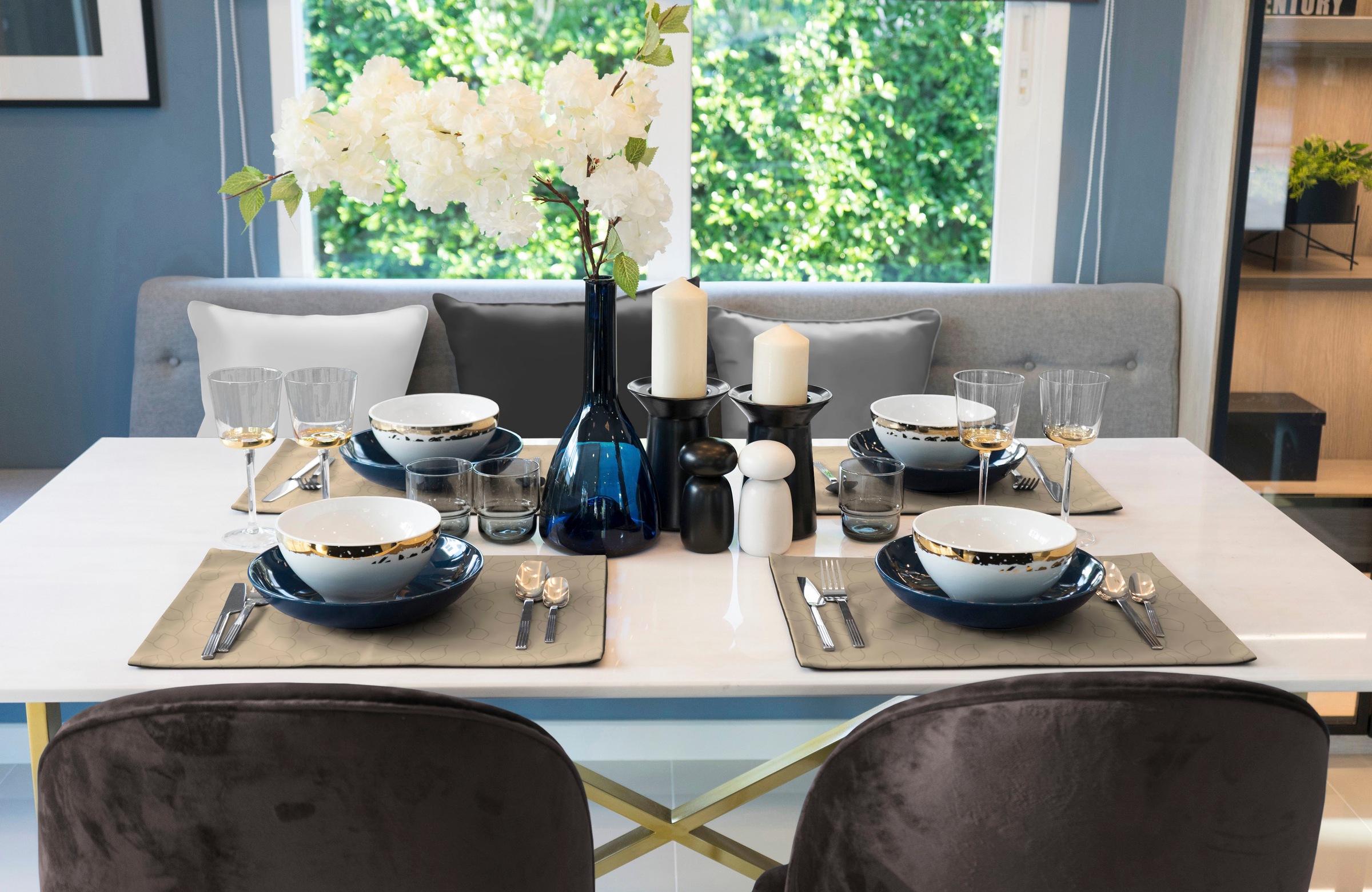 Wirth Platzset »Westport«, (2 St.), Made in Germany, Jacquard Dekostoff, Blatt-Design, Pflegeleicht