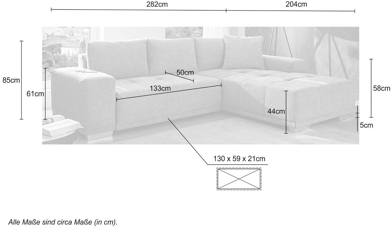 Jockenhöfer Gruppe Ecksofa »Luciano L-Form mit induktiver Lademöglichkeit, USB-A & USB-C Ladeport«, Bettkasten/Stauraum, rechts/links montierbar, große Liegefläche