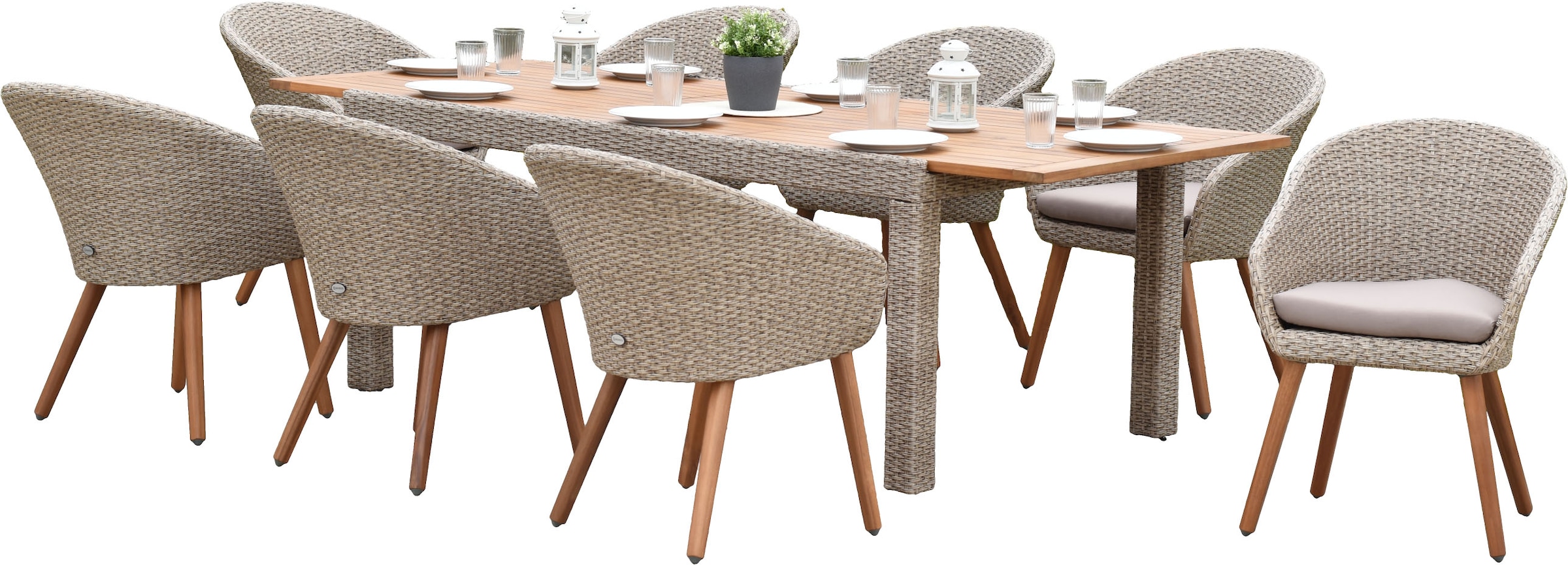 MERXX Garten-Essgruppe »»Arrone««, (Set, 9 tlg.), Sesselbeine aus Akazienholz