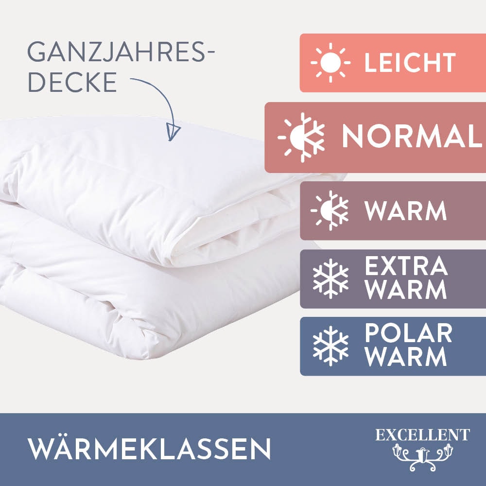 Excellent Gänsedaunenbettdecke »Davos, Bettdecken für Sommer und Winter, Decke«, normal, Füllung 100% Gänsedaunen, Bezug 100% Baumwolle, (1 St.), Bettdecke 135x200 cm, 155x220cm und weitere Größen, Made in Germany