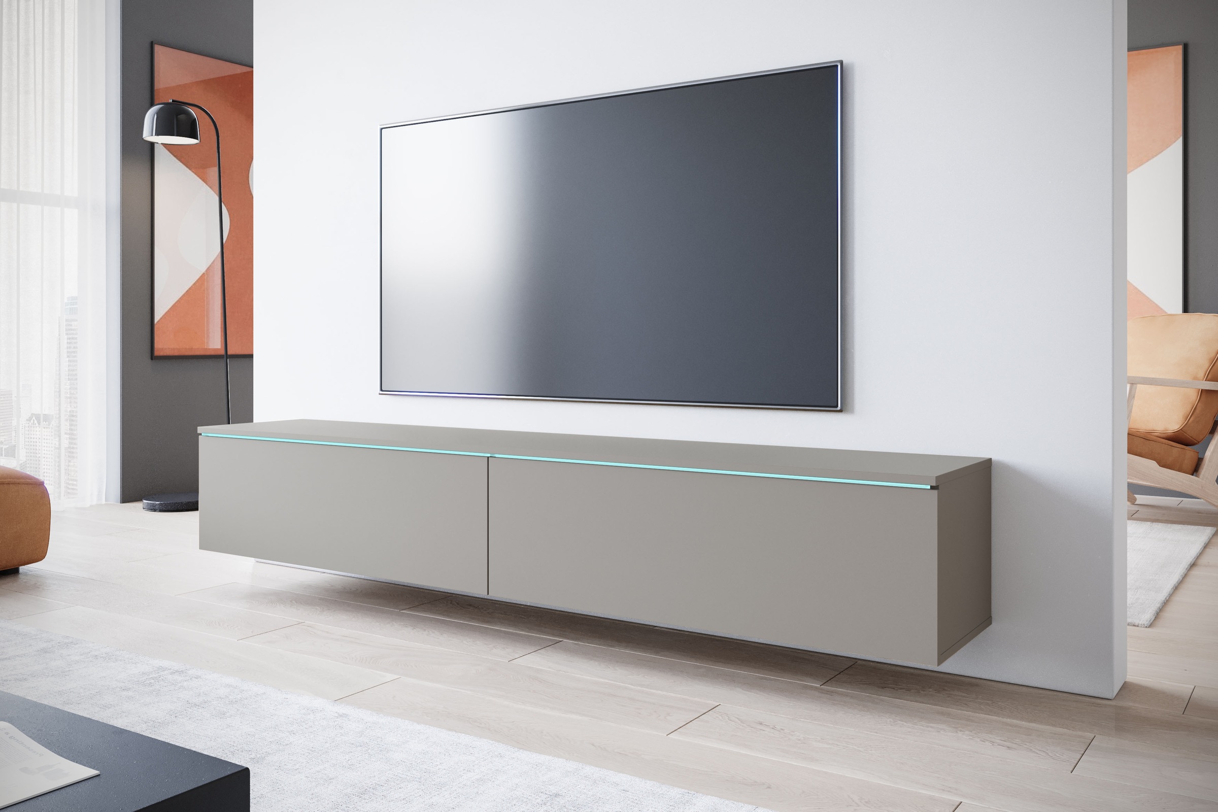 INOSIGN Lowboard »LOWBOARD VERA, wahlweise mit oder ohne Beleuchtung«, Modernes griffloses TV-Board, 180 cm TV-Schrank, stehend und hängend