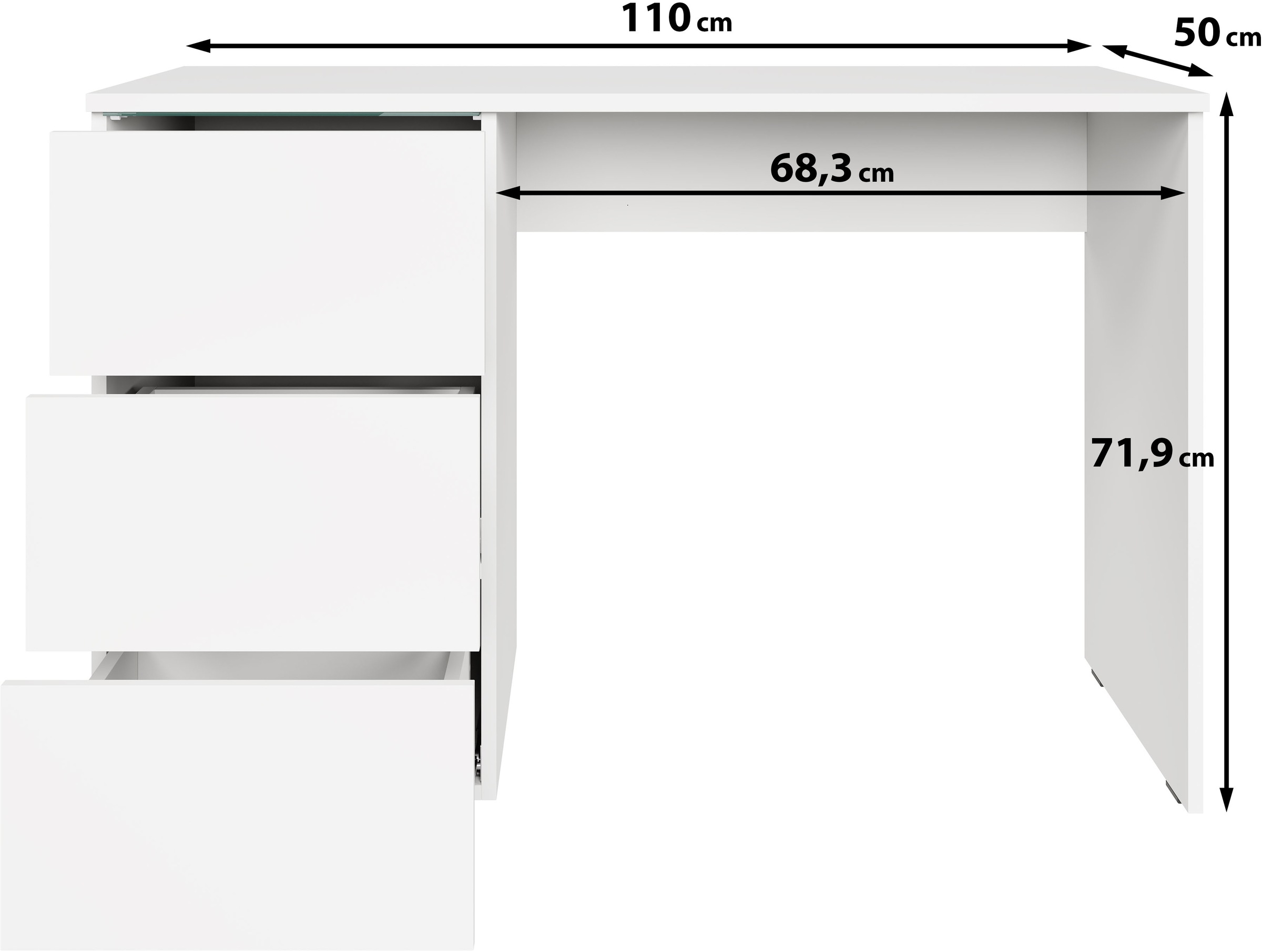INOSIGN Schreibtisch »Vera«, (1 St.), Modernes Schreibtisch mit LED, Push-to-Open und 3 Schubladen.