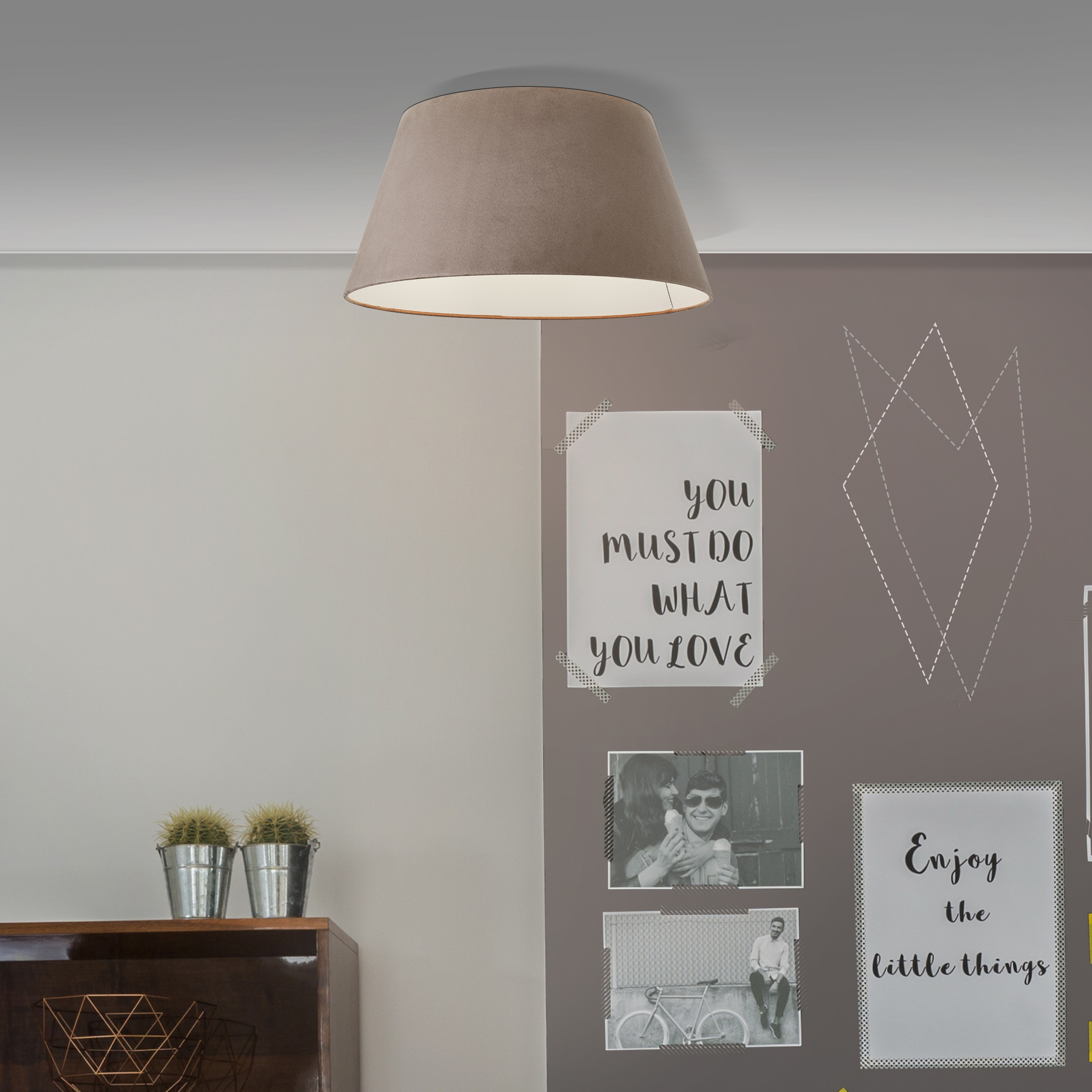 Brilliant Deckenleuchte »Brok«, 1 flammig, Leuchtmittel E27 | ohne Leuchtmittel, in Samt-Optik, 26,5 cm Höhe, Ø 50 cm, E27, Metall/Textil, taupe