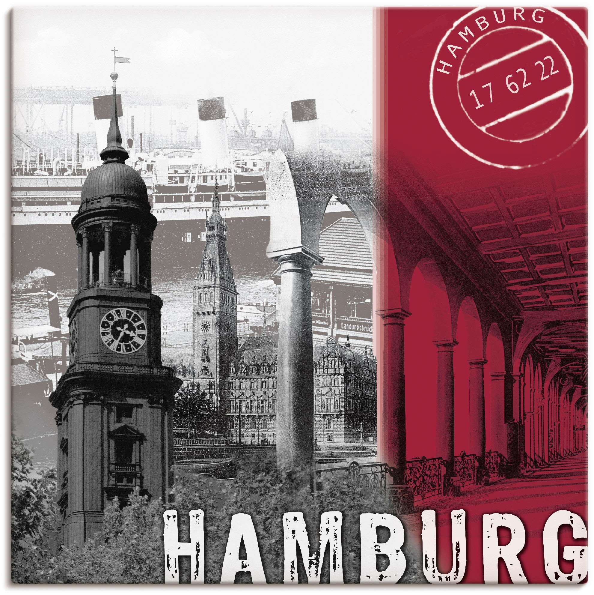 Artland Wandbild »Hamburg_ bordeauxrot«, Deutschland, (1 St.), als Leinwand günstig online kaufen