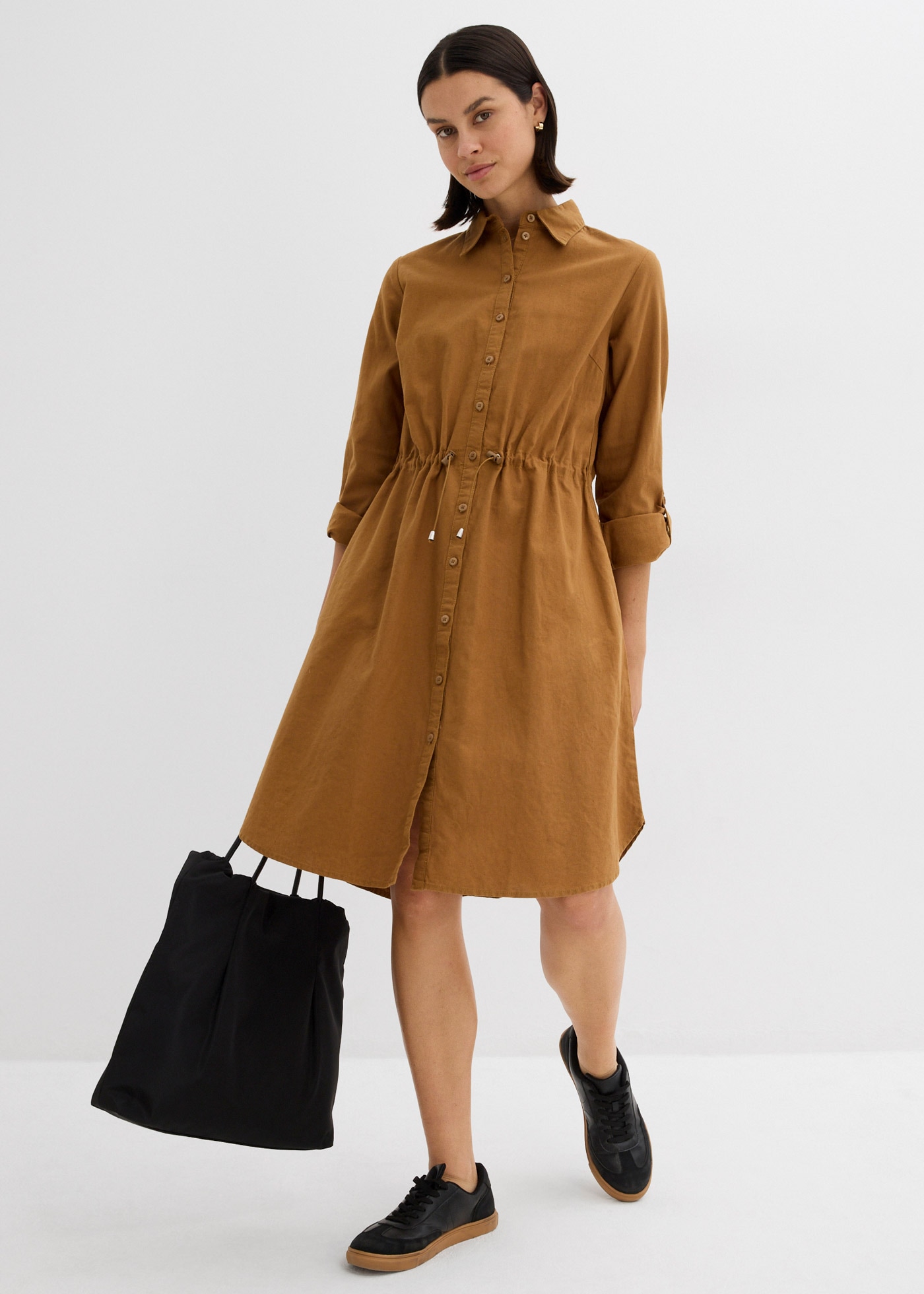 bonprix Midikleid »Hemdblusenkleid aus Leinen-Baumwoll-Mix« 1 tlg. für lässigen Look, aus Leinen-Baumwoll-Mix, in A-Linie, mit Taschen