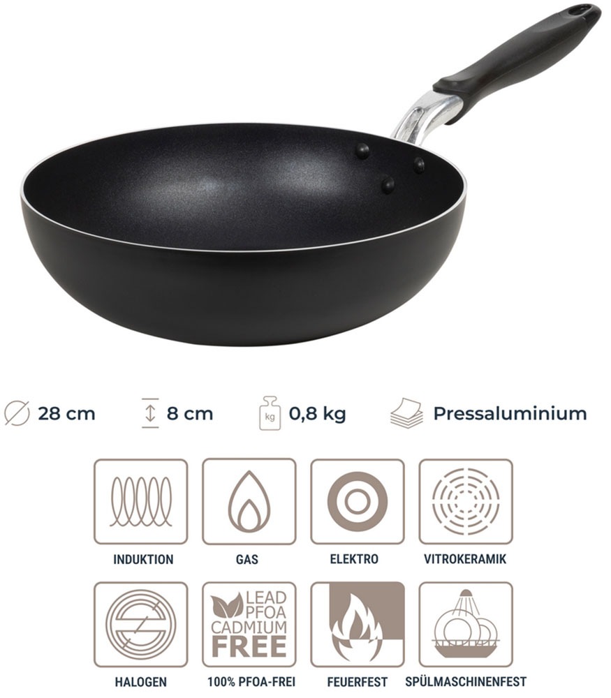 RESTO Kitchenware Wok »Antares, Bratpfanne antihaftbeschichtet und spülmaschinenfest«, Aluminium, (1 tlg.), Induktion, für alle Herdarten geeignet