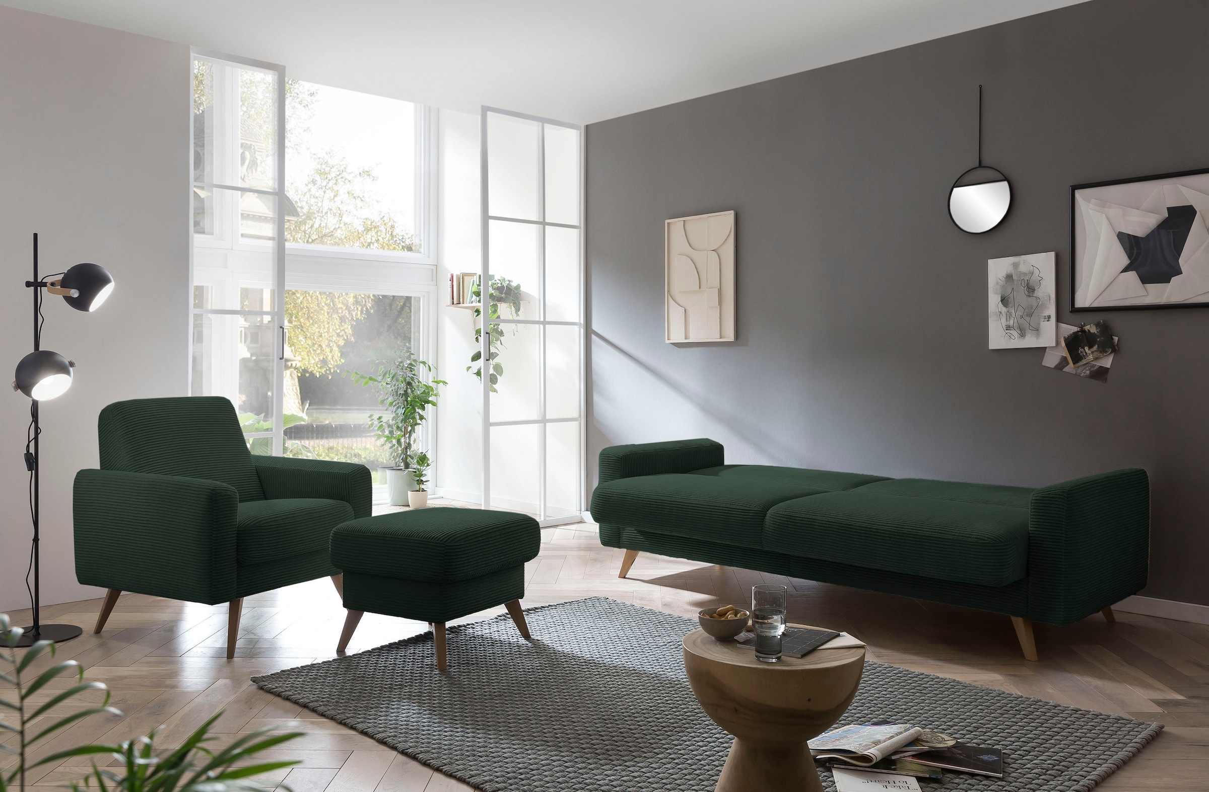 exxpo - sofa fashion 3-Sitzer »Samso, elegant und bequem, aktueller Cord Bezug, Kippcouch« hochwertige Verarbeitung, Schlafsofa inkl. Bettfunktion und Bettkasten
