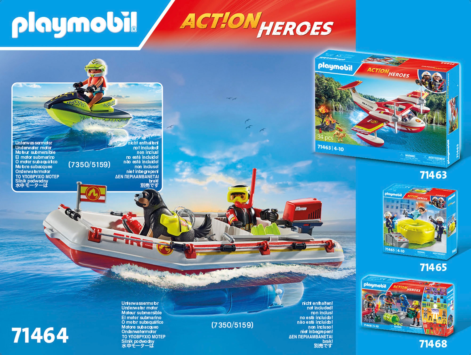 Playmobil® Konstruktions-Spielset »Feuerwehrboot mit Aqua Scooter (71464), Action Heroes«, (52 St.), Made in Germany