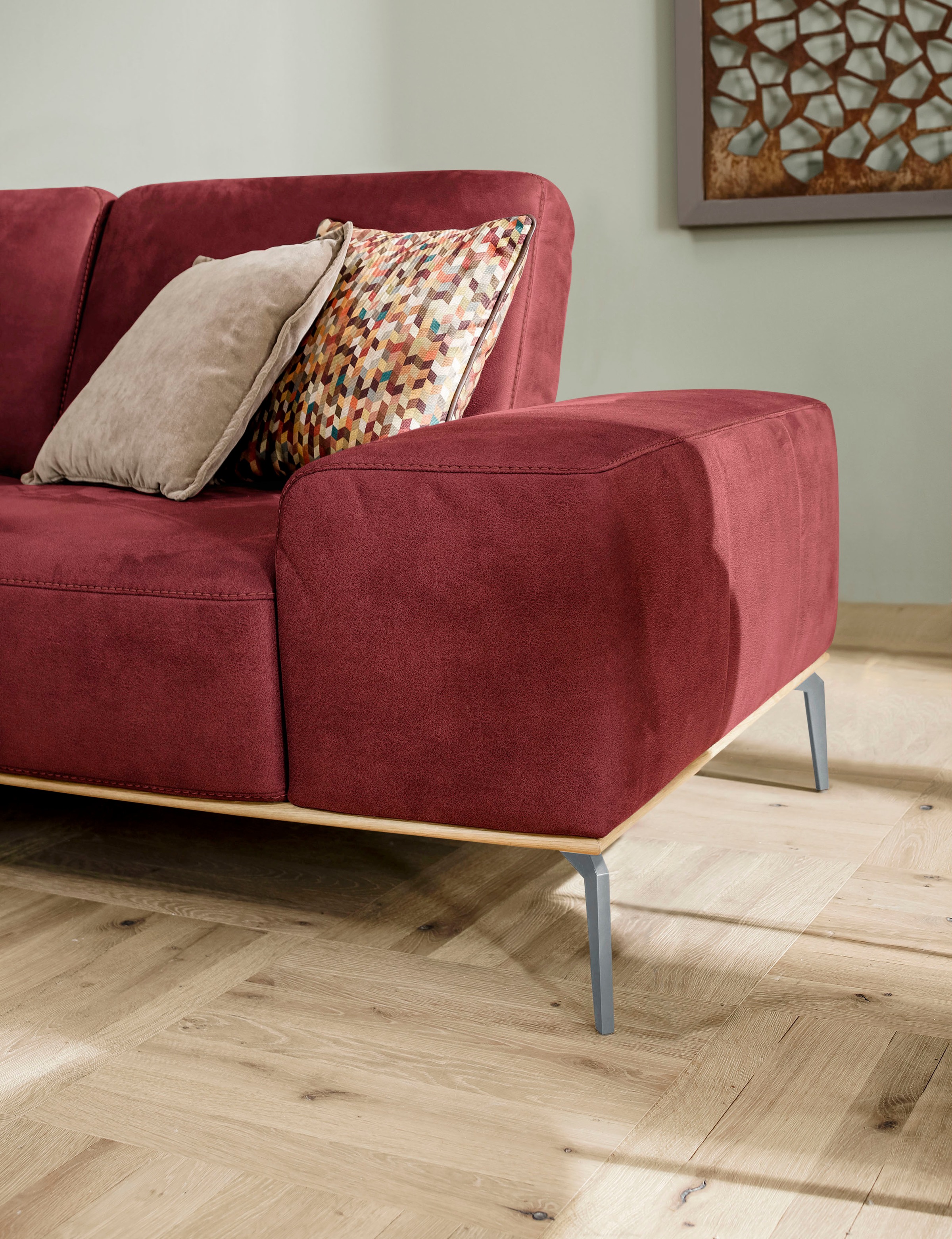 W.SCHILLIG Ecksofa »run, Designsofa mit tollem Sitzkomfort, bequem, L-Form«, mit elegantem Holzsockel, Füße in Silber matt, Breite 279 cm