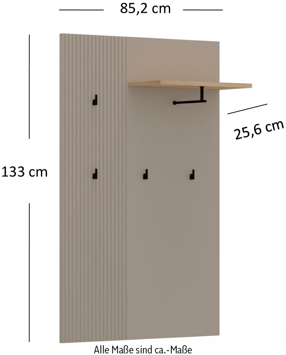 Home affaire Garderobenpaneel »Luminara«, (1 St.), Wandgarderobe breit mit eleganter Rillenoptik - (B/T/H) 85/26/133 cm