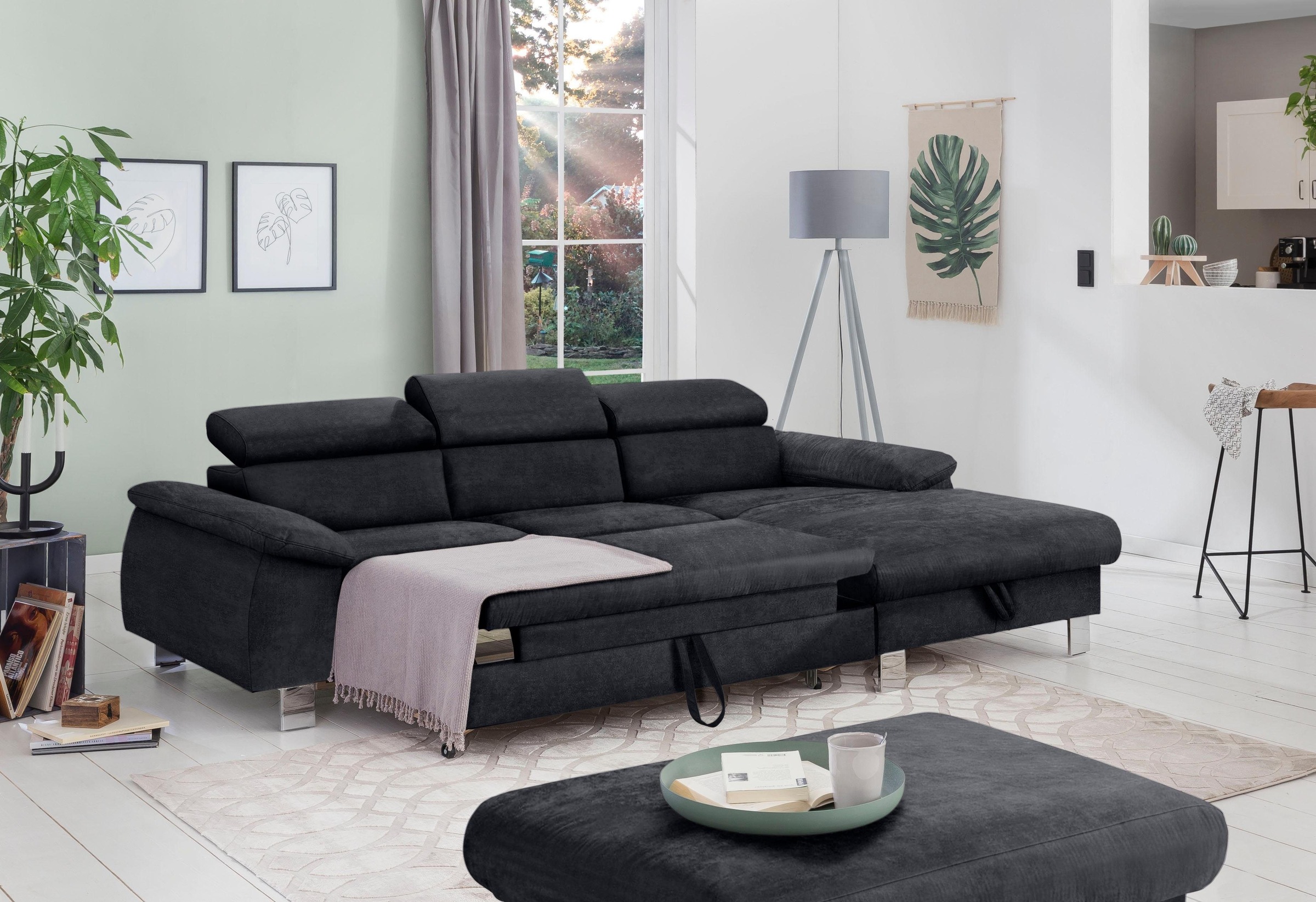 COTTA Ecksofa Komaris, Ecksofa, wahlweise mit RGB-LED-Beleuchtung und Bettfunktion/Bettkasten