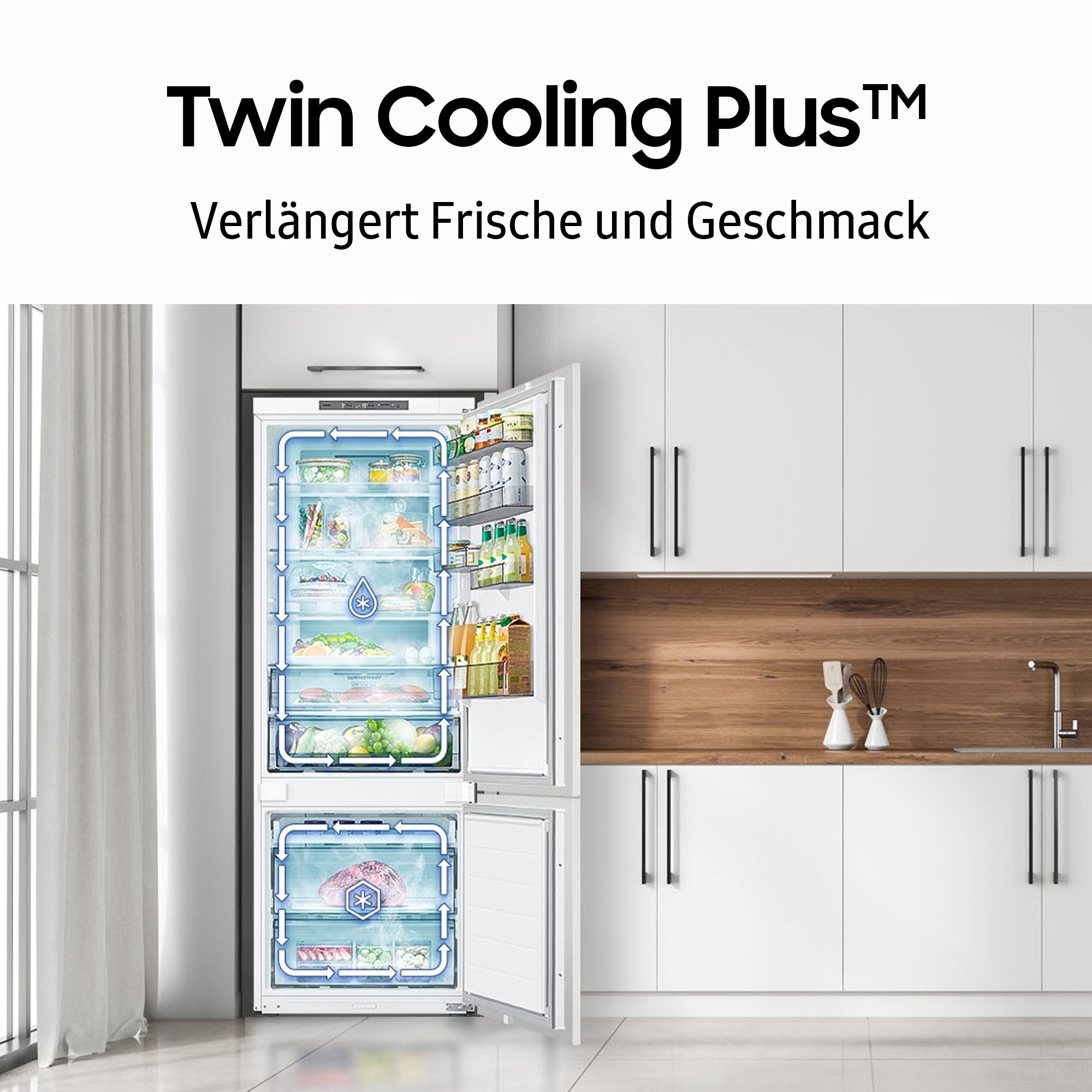 Samsung Einbaukühlgefrierkombination BRB8OF »BRB80F30ADFO«, All‑Around Cooling ‑ Gleichmäßige Kühlung